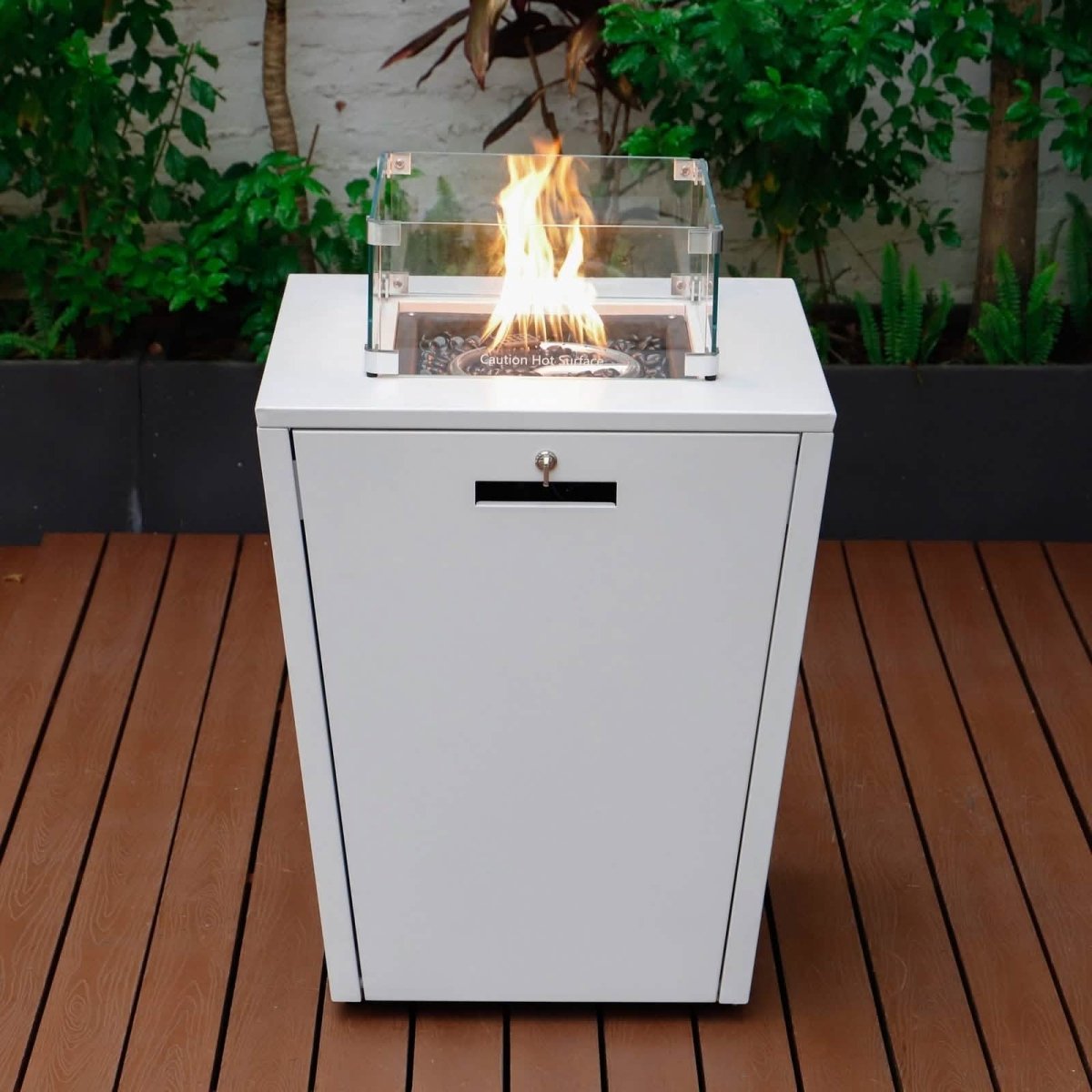Marlin Modern White Aluminum Outdoor Chaise Lounge Chair With Square Fire Pit Side Table Set of 2 Black Leisuremod