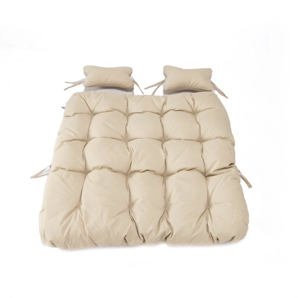 Modern Upholstered 2 Person Hanging Egg Swing Chair Cushion with Headrest Beige Leisuremod