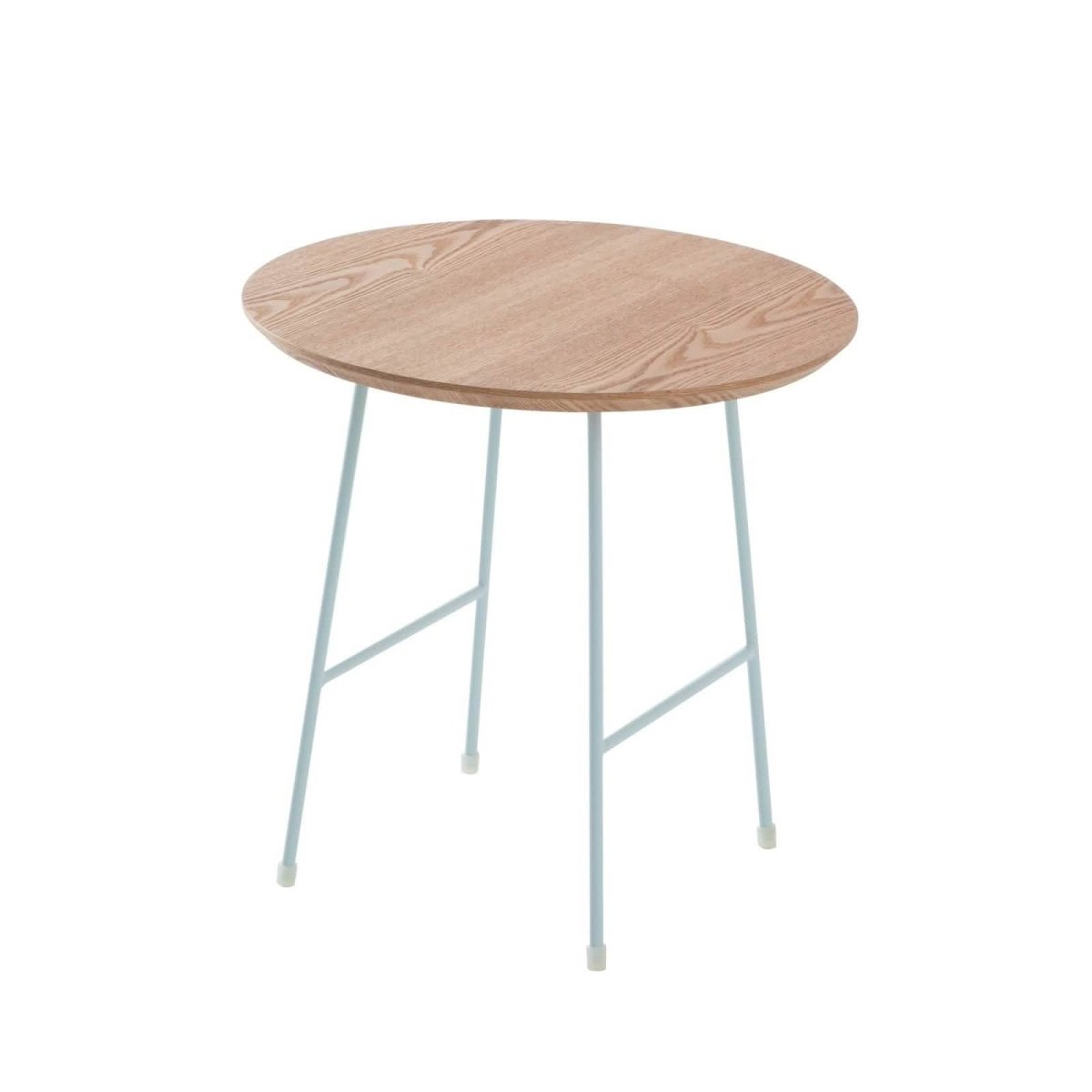Rossmore Round Side Table with MDF Wood Tabletop in White Steel Natural Wood Leisuremod