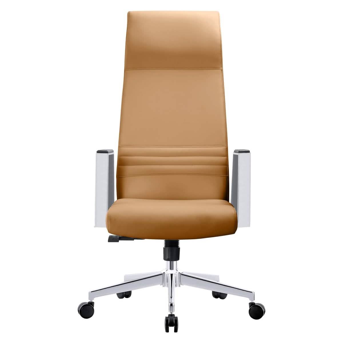 Aleen High-Back Office Chair in Upholstered Leather and Iron Frame with Swivel and Tilt Acorn Brown Office Chair Leisuremod