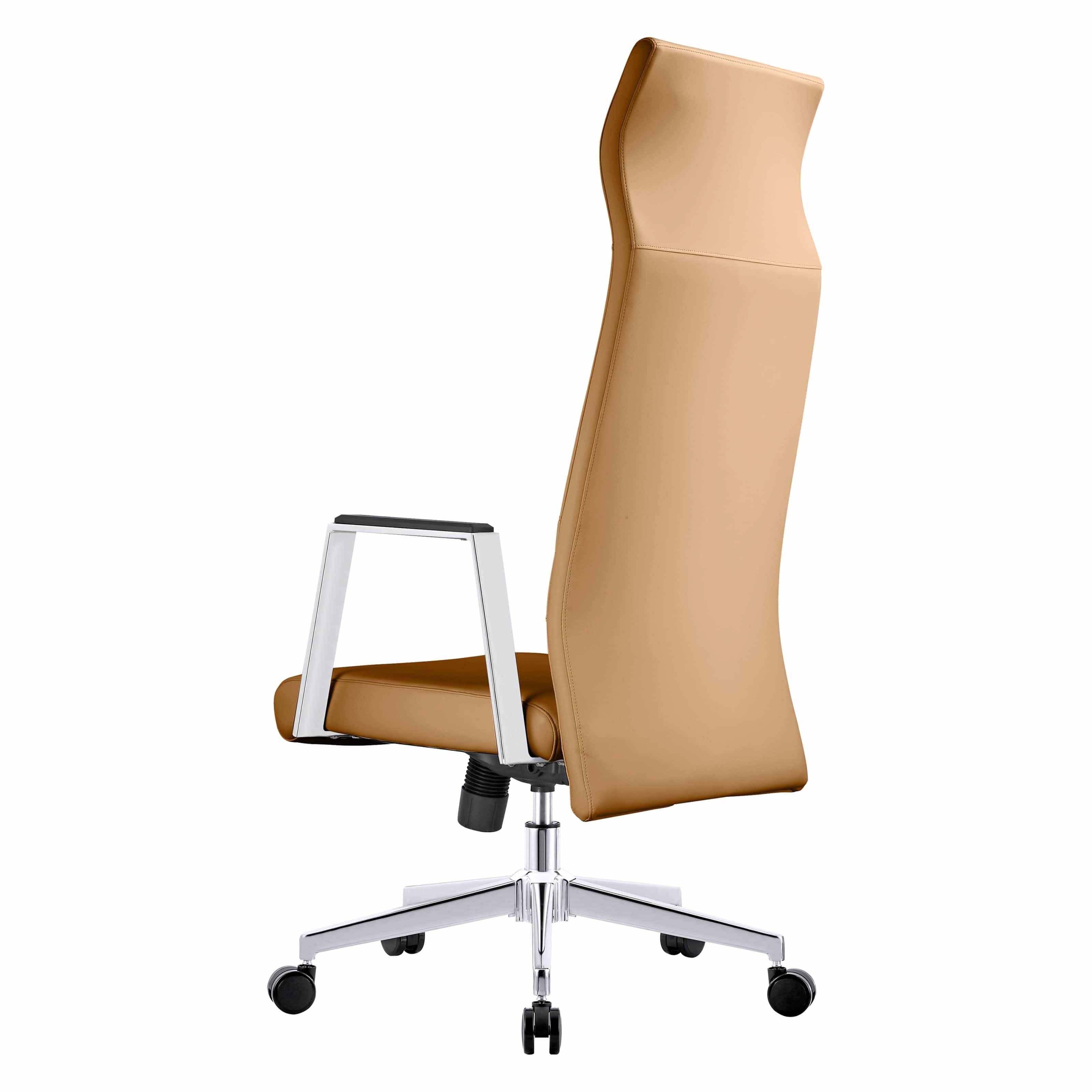 Aleen High-Back Office Chair in Upholstered Leather and Iron Frame with Swivel and Tilt Acorn Brown Office Chair Leisuremod