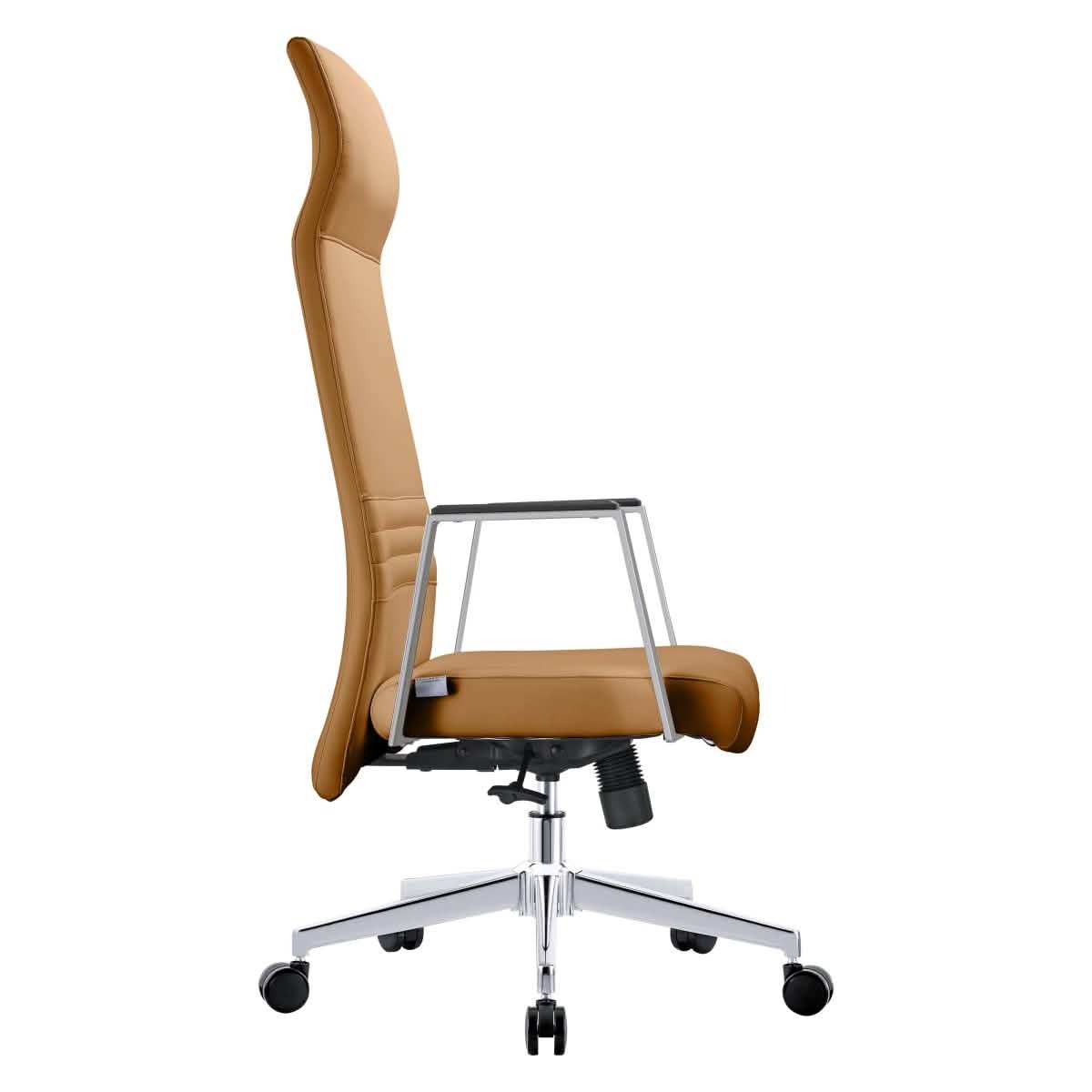 Aleen High-Back Office Chair in Upholstered Leather and Iron Frame with Swivel and Tilt Acorn Brown Office Chair Leisuremod