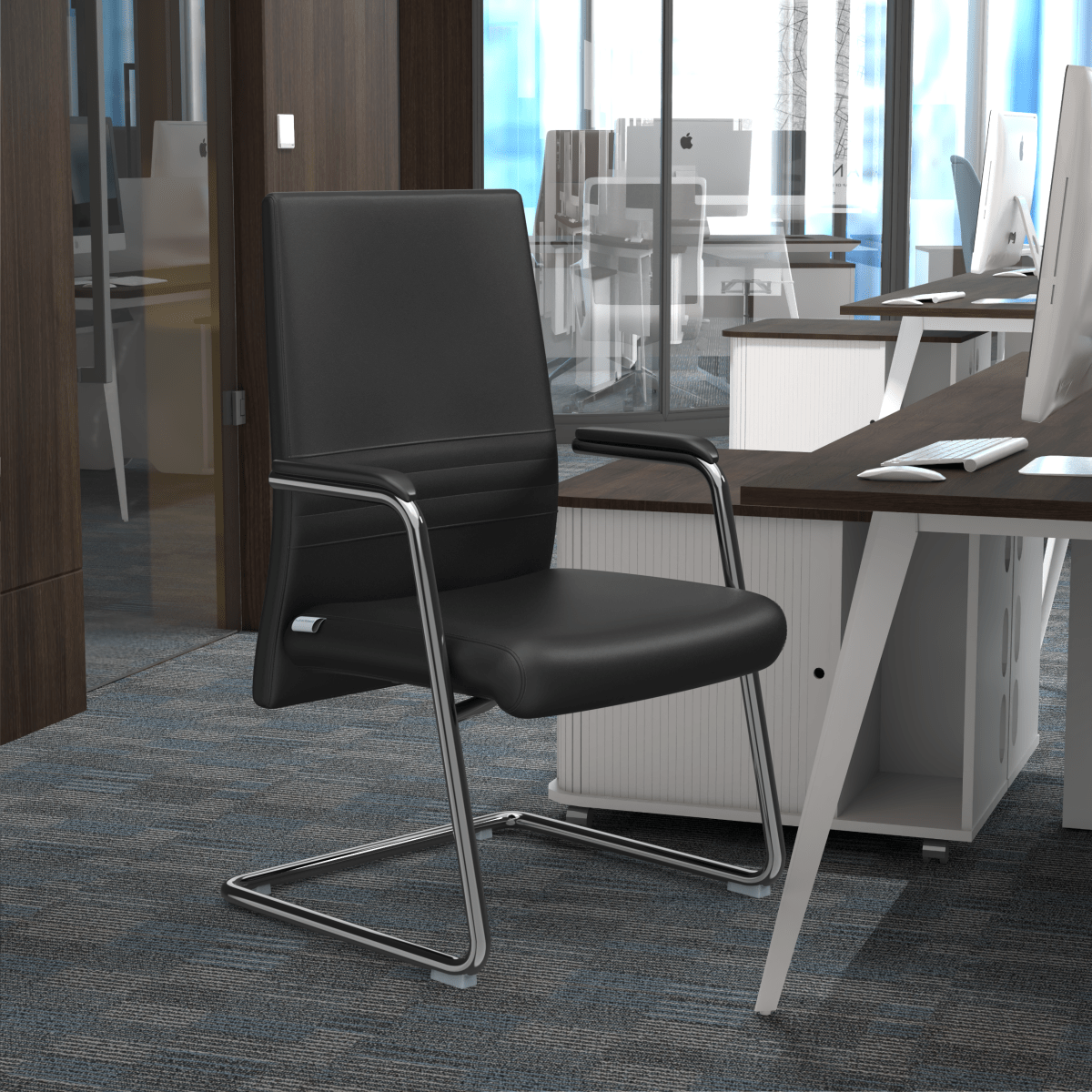 Aleen Office Chair with Upholstered Seat and Metal Armrest Black Office Chair Leisuremod