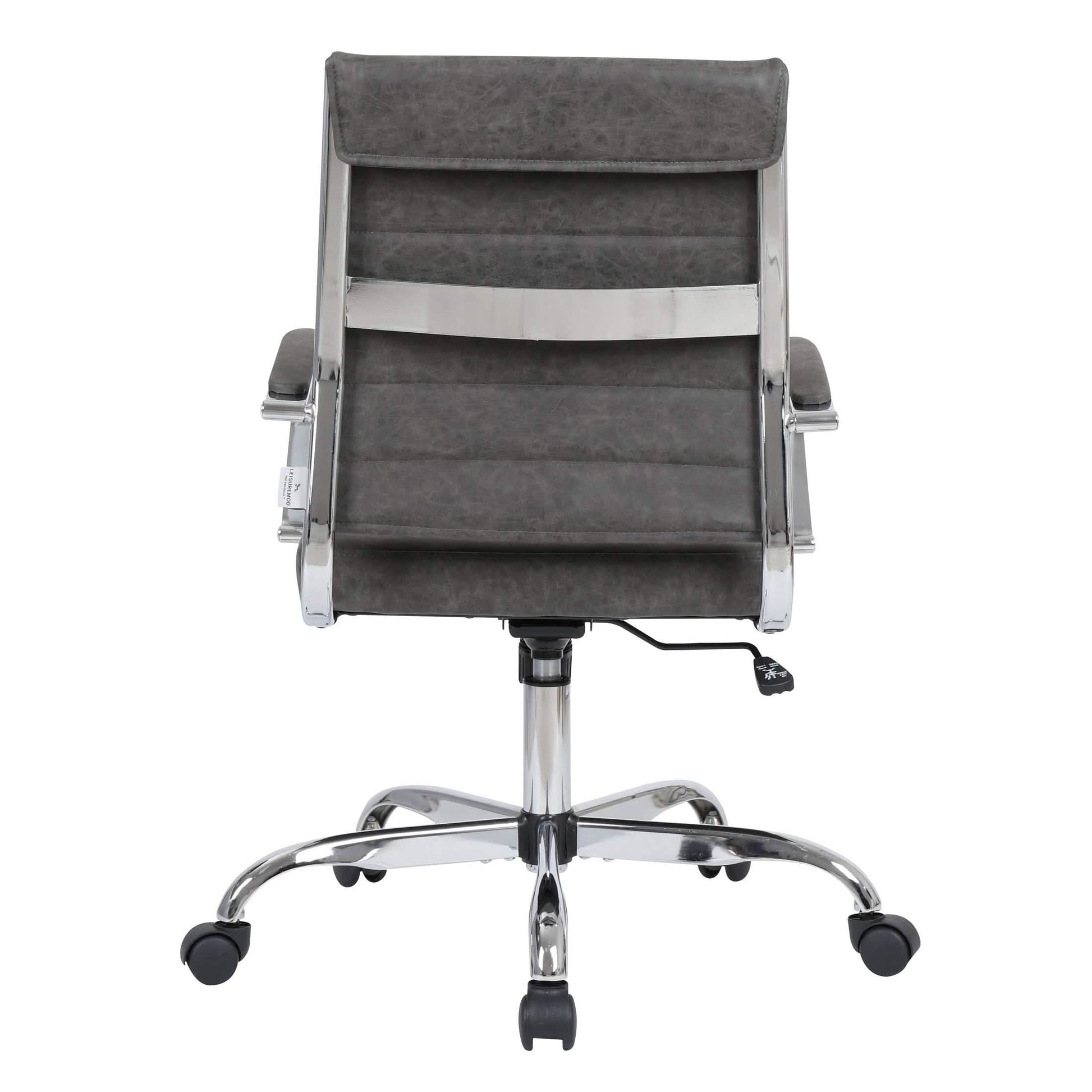 Benmar Mid-Back Leather Office Conference Chair Adjustable Height, Swivel, and Tilt Chrome Charcoal Office Chair Leisuremod