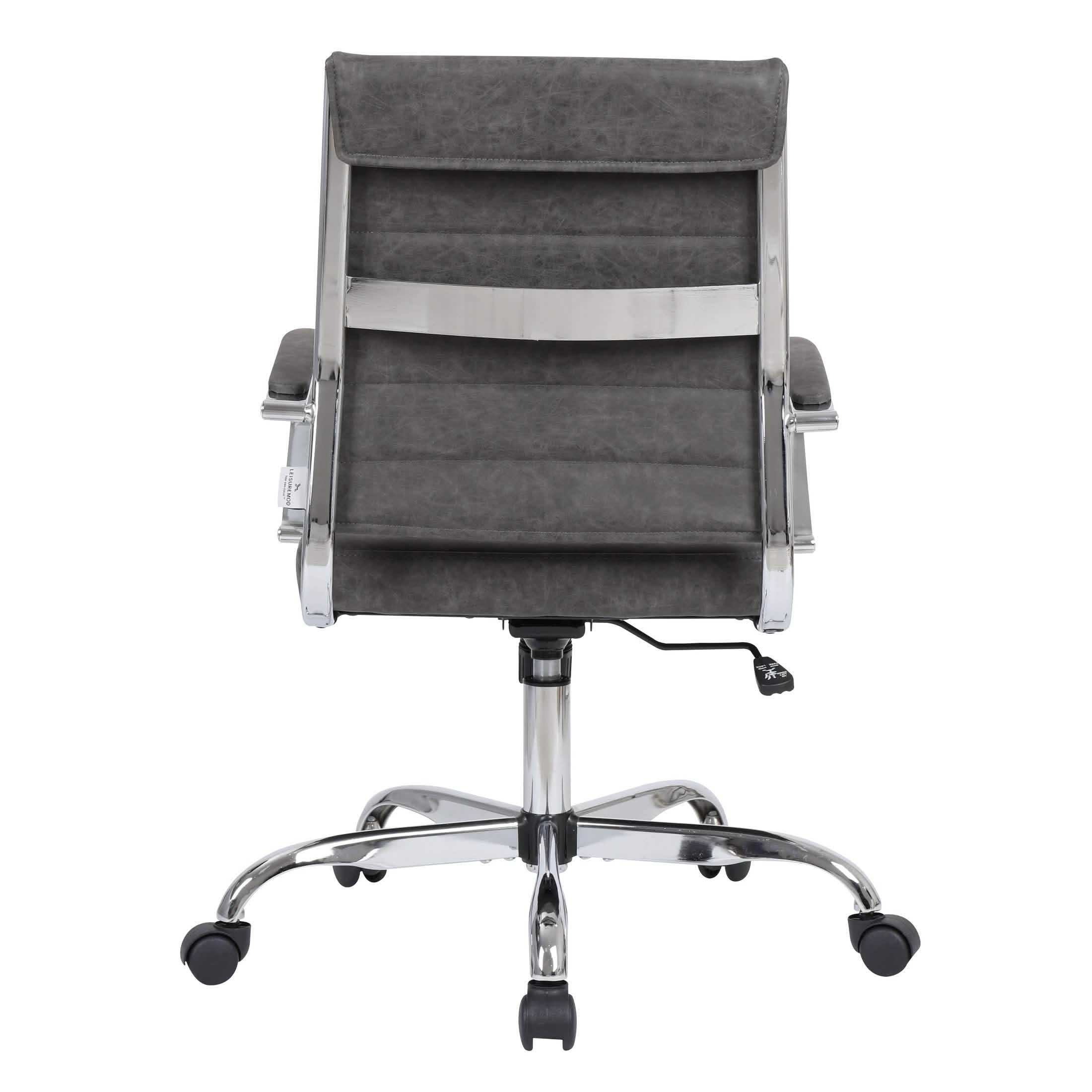 Benmar Mid-Back Leather Office Conference Chair Adjustable Height, Swivel, and Tilt Chrome Charcoal Office Chair Leisuremod