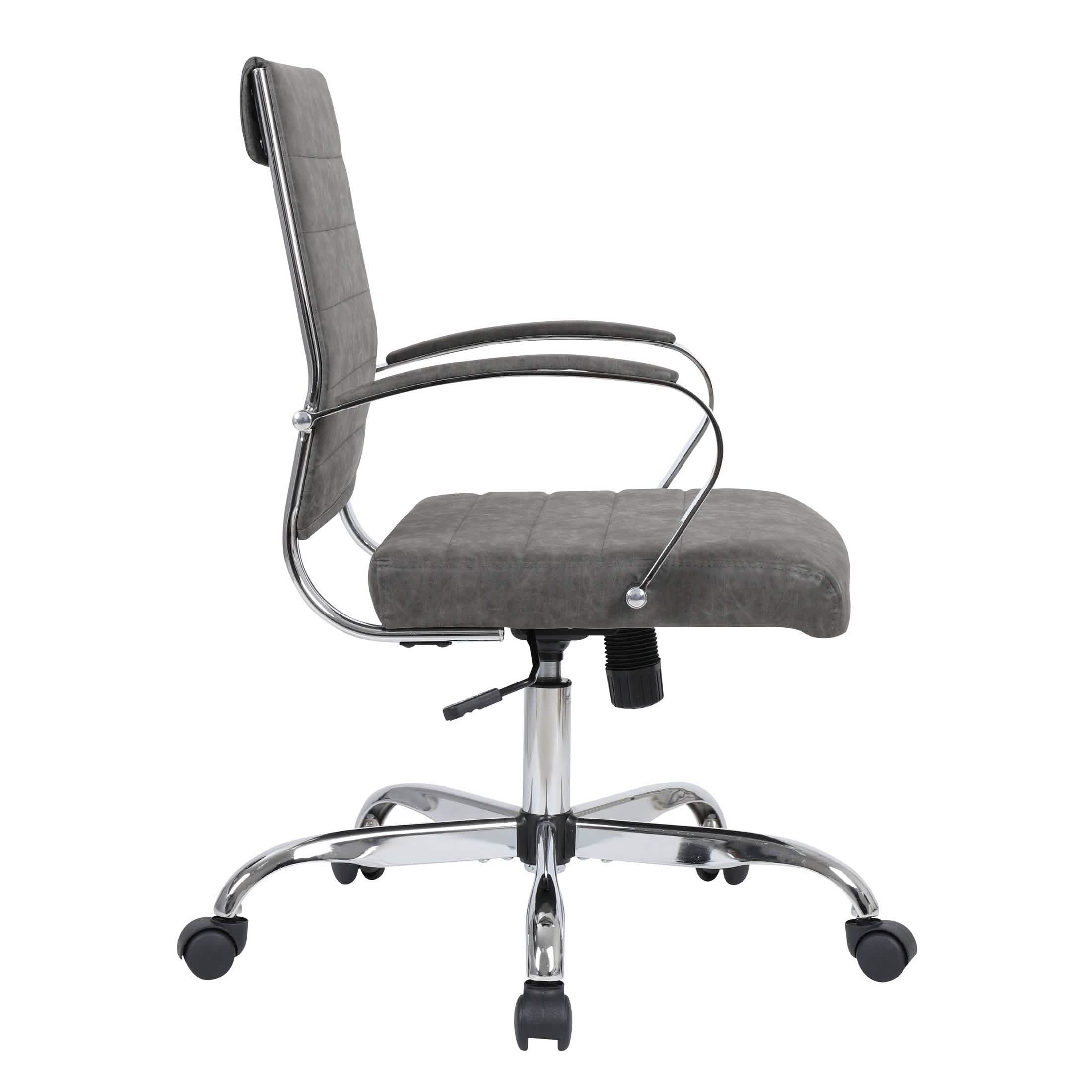 Benmar Mid-Back Leather Office Conference Chair Adjustable Height, Swivel, and Tilt Chrome Charcoal Office Chair Leisuremod