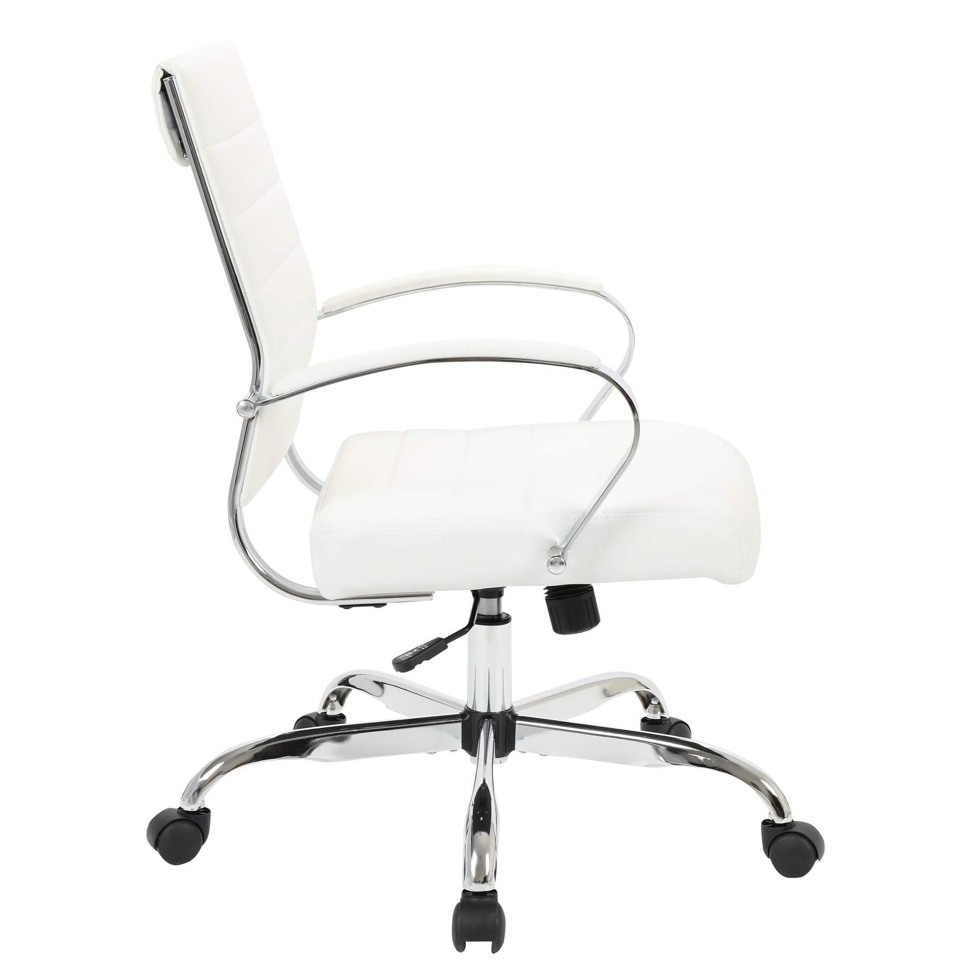 Benmar Mid-Back Leather Office Conference Chair Adjustable Height, Swivel, and Tilt Chrome White Office Chair Leisuremod