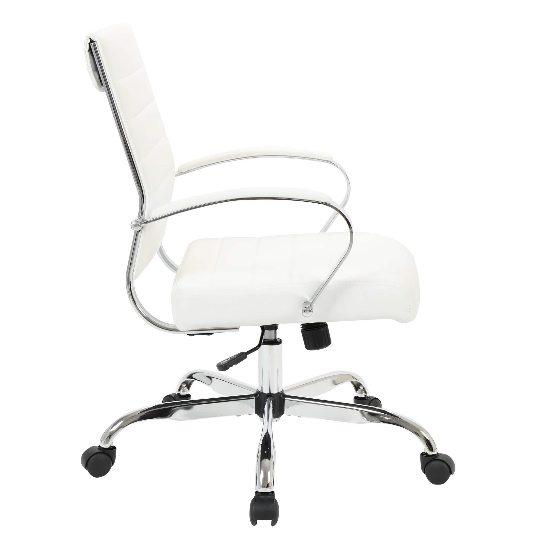 Benmar Mid-Back Leather Office Conference Chair Adjustable Height, Swivel, and Tilt Chrome White Office Chair Leisuremod