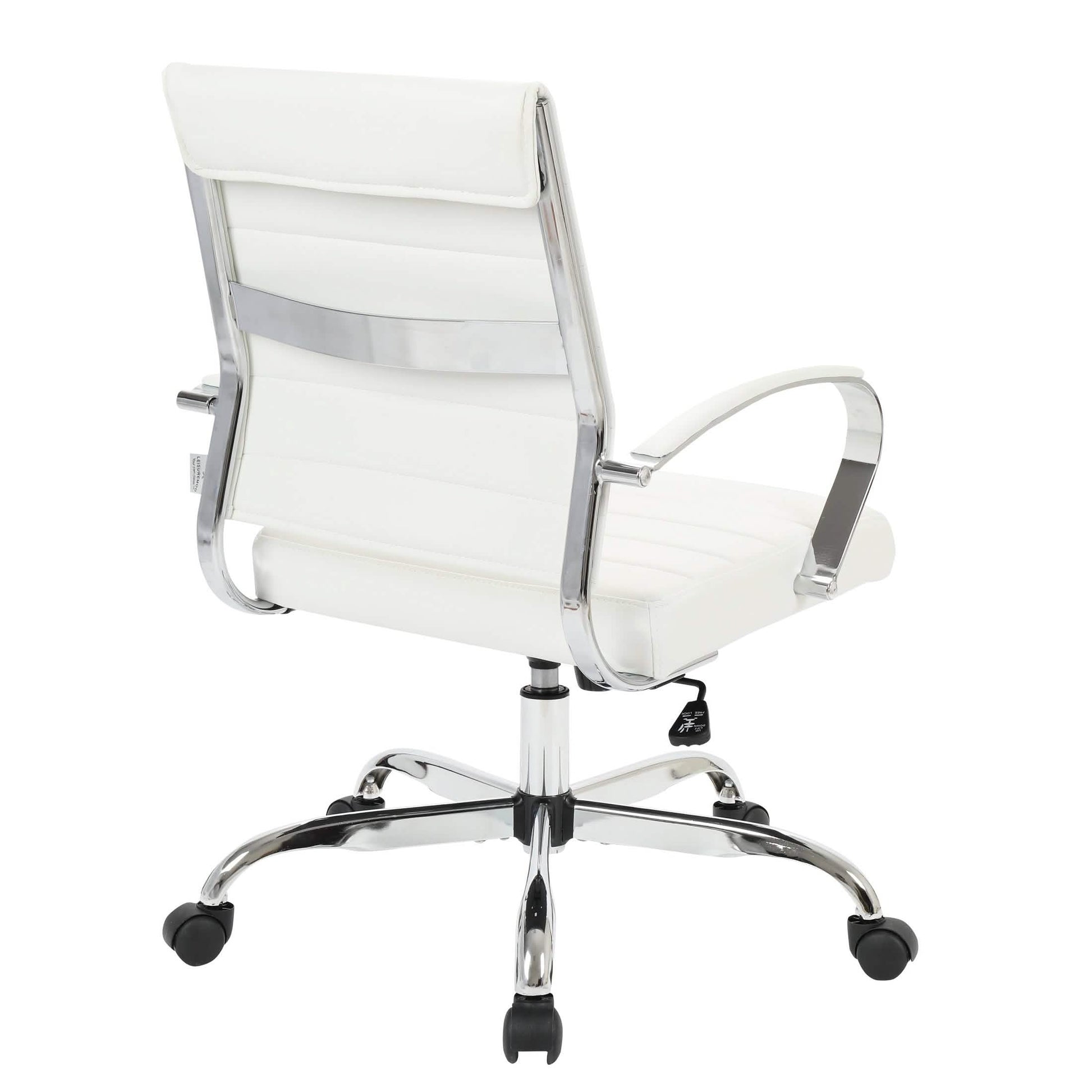 Benmar Mid-Back Leather Office Conference Chair Adjustable Height, Swivel, and Tilt Chrome White Office Chair Leisuremod