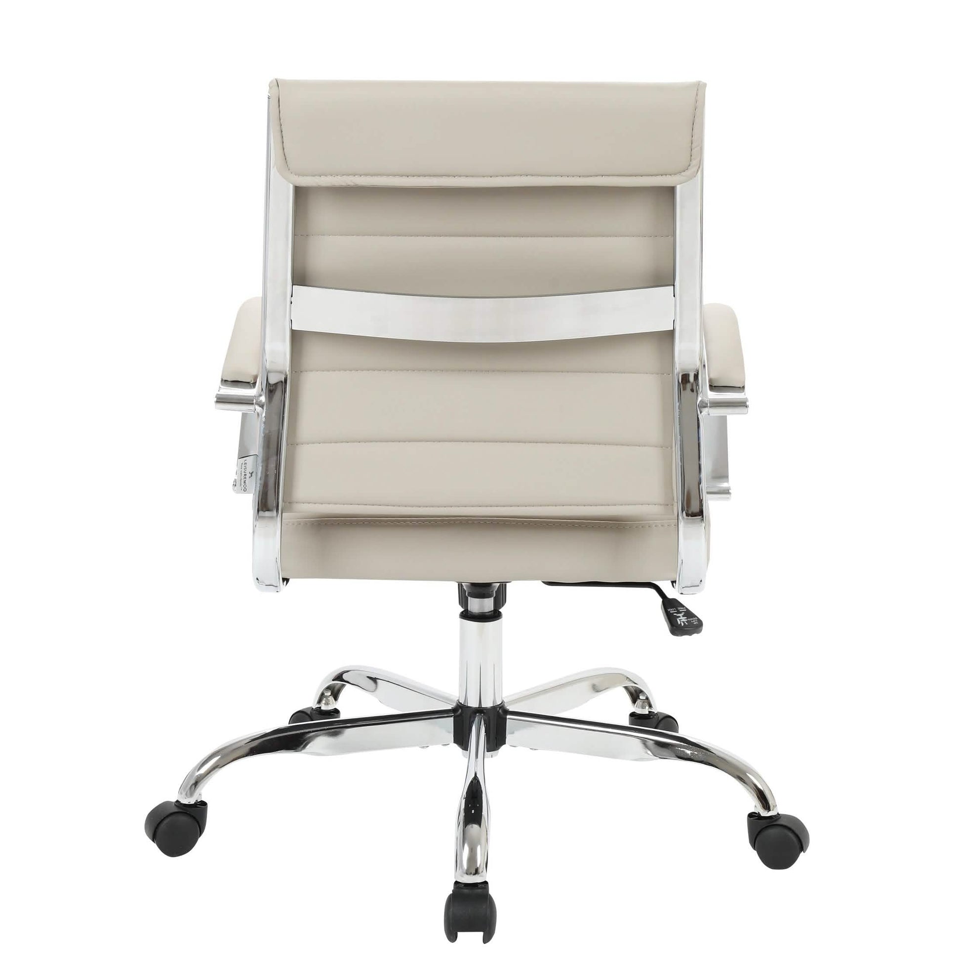 Benmar Mid-Back Leather Office Conference Chair Adjustable Height, Swivel, and Tilt Chrome Tan Office Chair Leisuremod