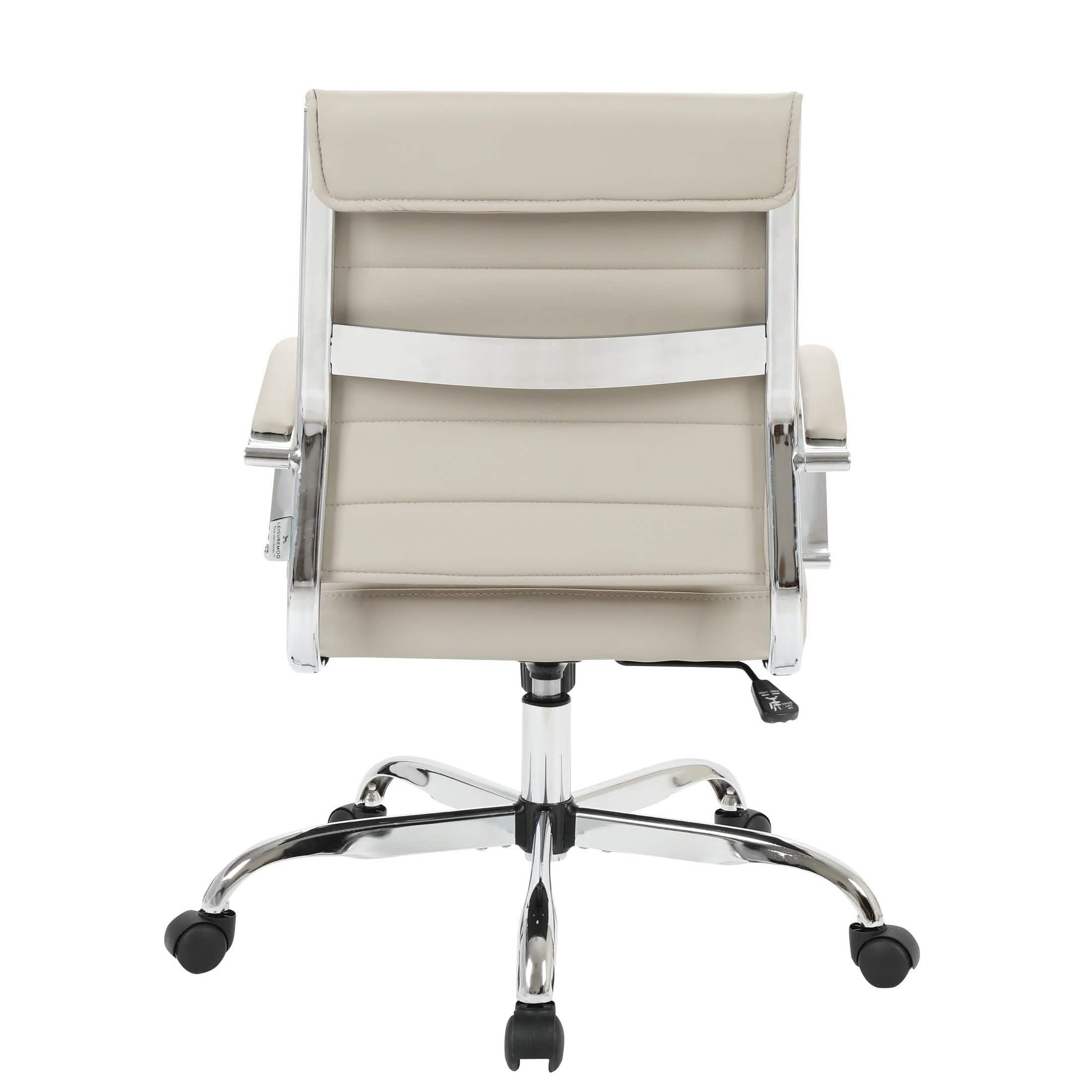 Benmar Mid-Back Leather Office Conference Chair Adjustable Height, Swivel, and Tilt Chrome Tan Office Chair Leisuremod