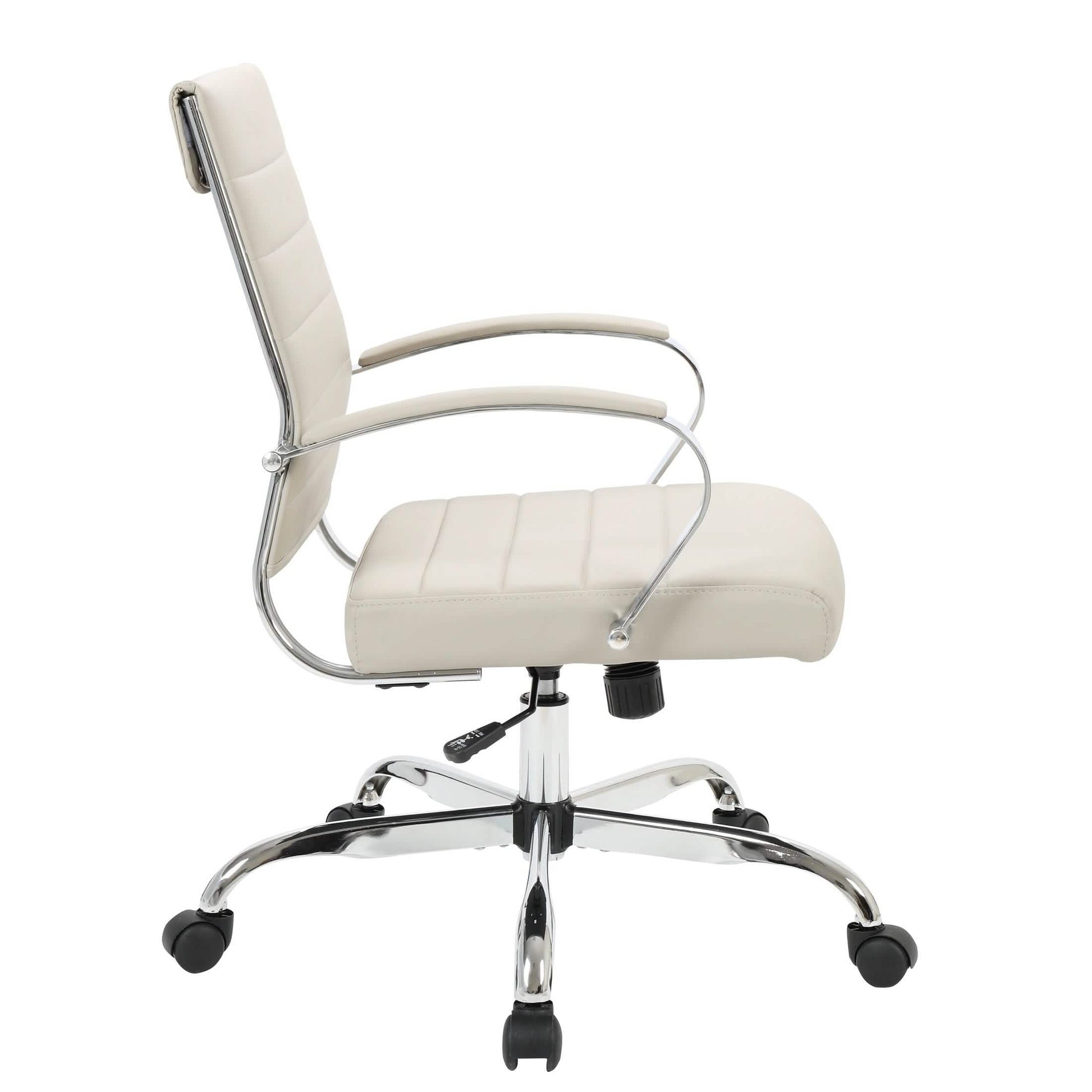 Benmar Mid-Back Leather Office Conference Chair Adjustable Height, Swivel, and Tilt Chrome Tan Office Chair Leisuremod