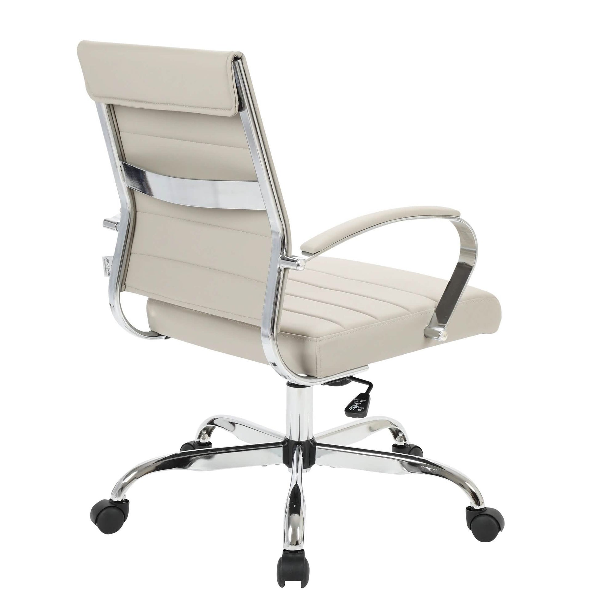 Benmar Mid-Back Leather Office Conference Chair Adjustable Height, Swivel, and Tilt Chrome Tan Office Chair Leisuremod