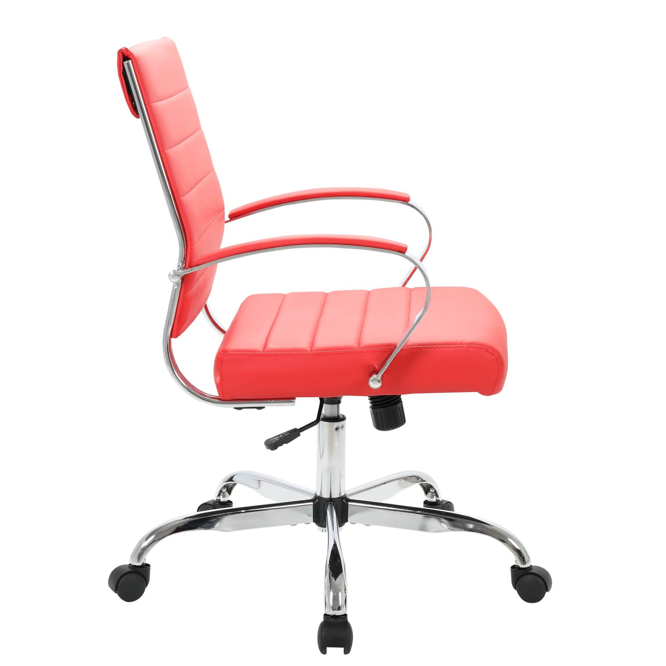 Benmar Mid-Back Leather Office Conference Chair Adjustable Height, Swivel, and Tilt Chrome Grey Office Chair Leisuremod