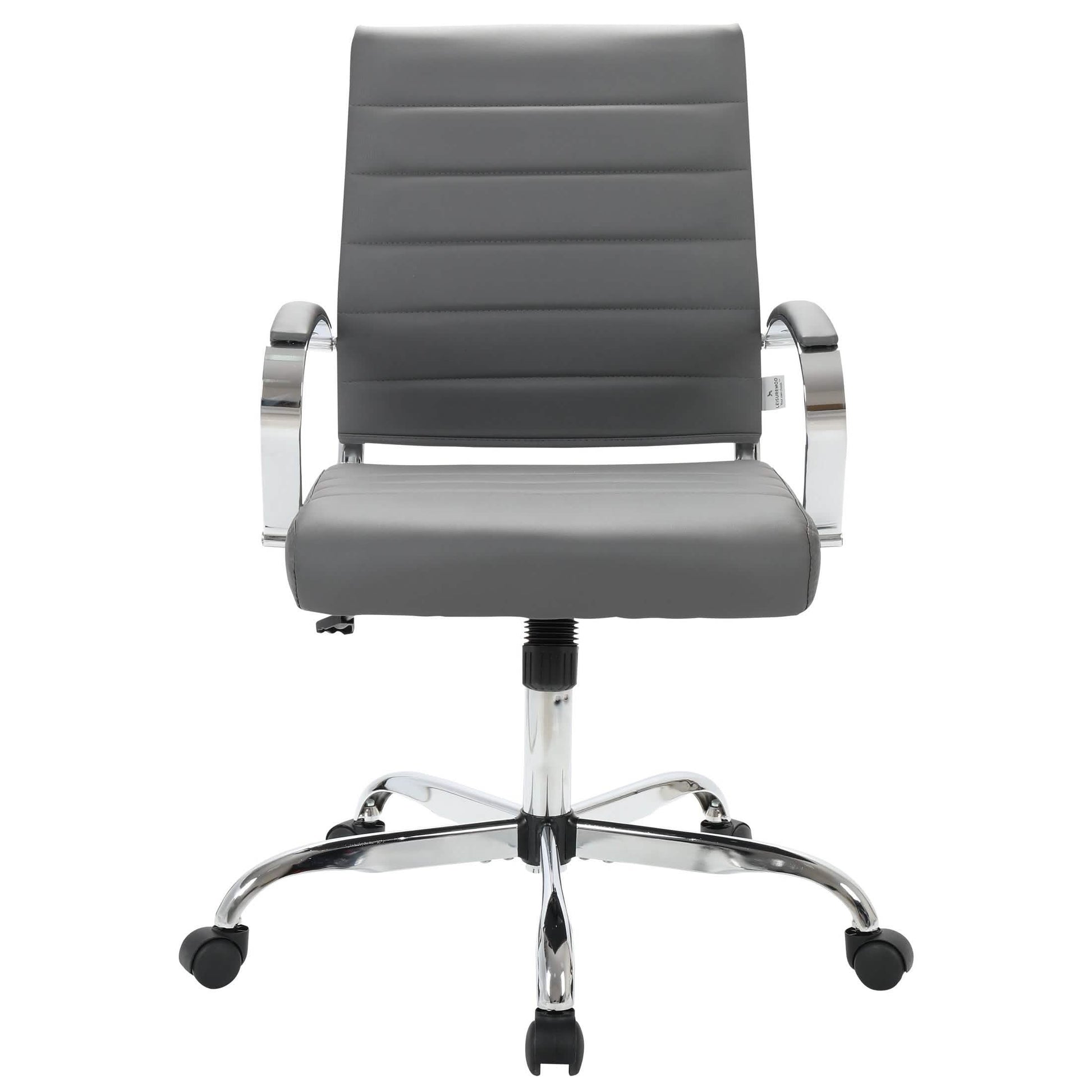 Benmar Mid-Back Leather Office Conference Chair Adjustable Height, Swivel, and Tilt Chrome Grey Office Chair Leisuremod