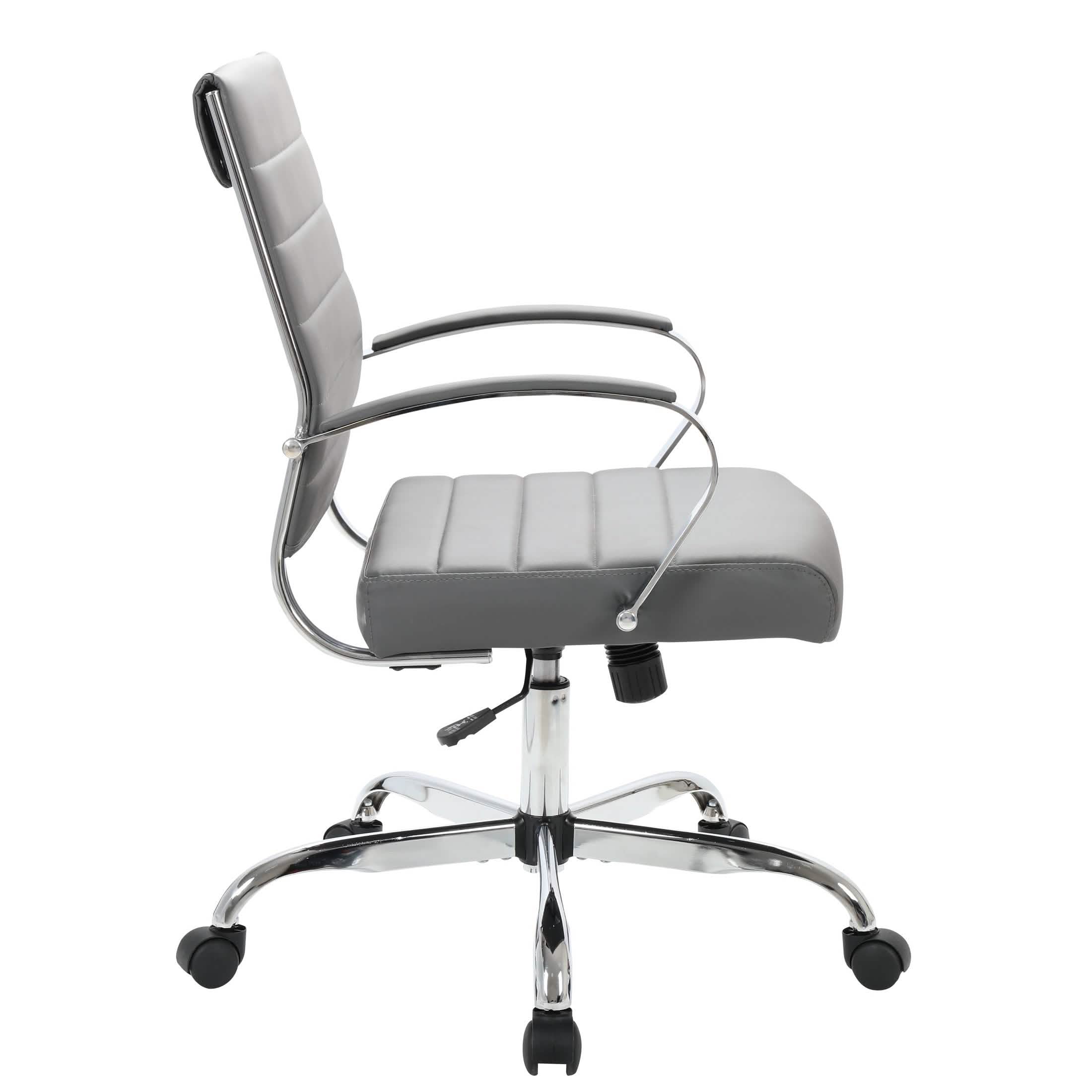 Benmar Mid-Back Leather Office Conference Chair Adjustable Height, Swivel, and Tilt Chrome Grey Office Chair Leisuremod