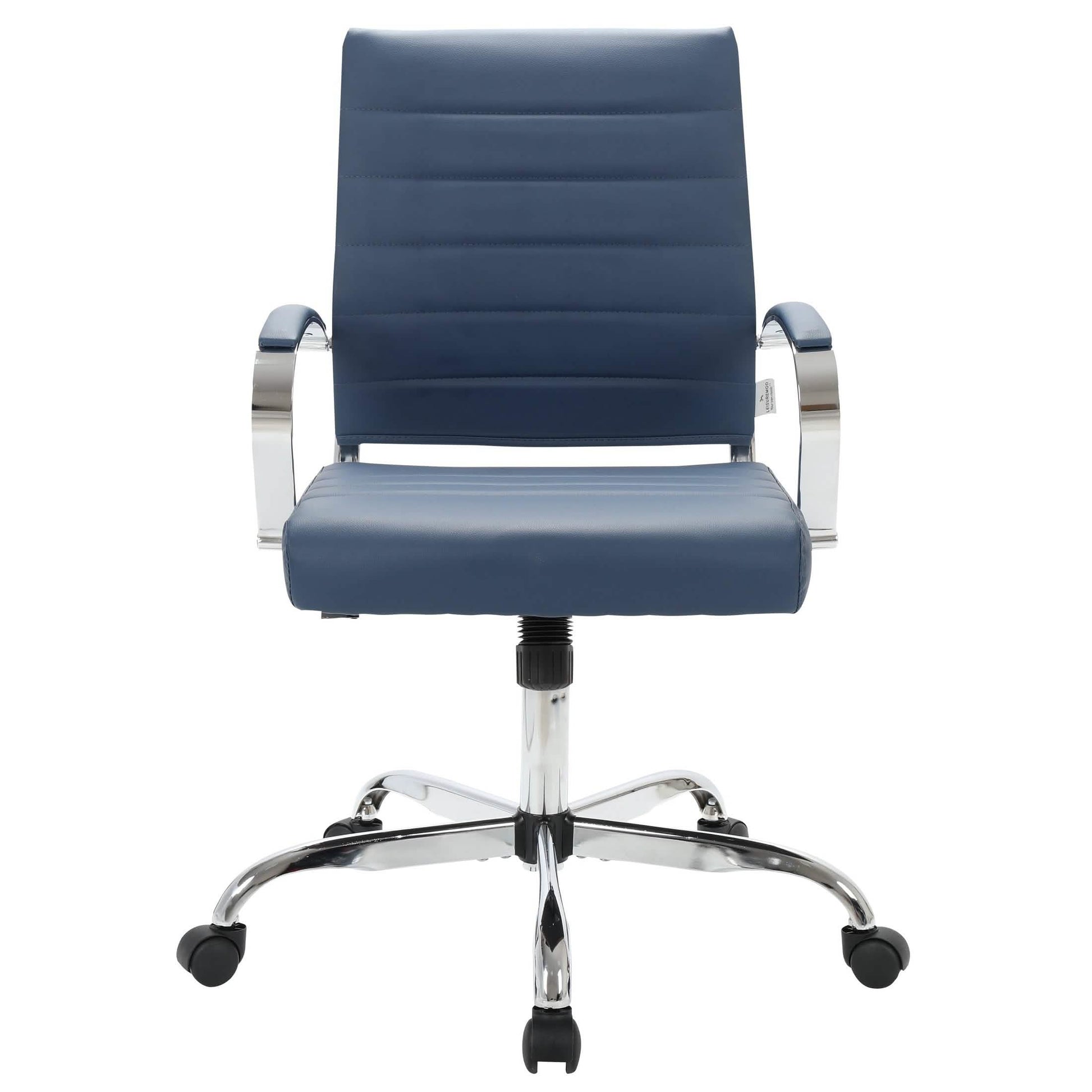 Benmar Mid-Back Leather Office Conference Chair Adjustable Height, Swivel, and Tilt Chrome Navy Blue Office Chair Leisuremod