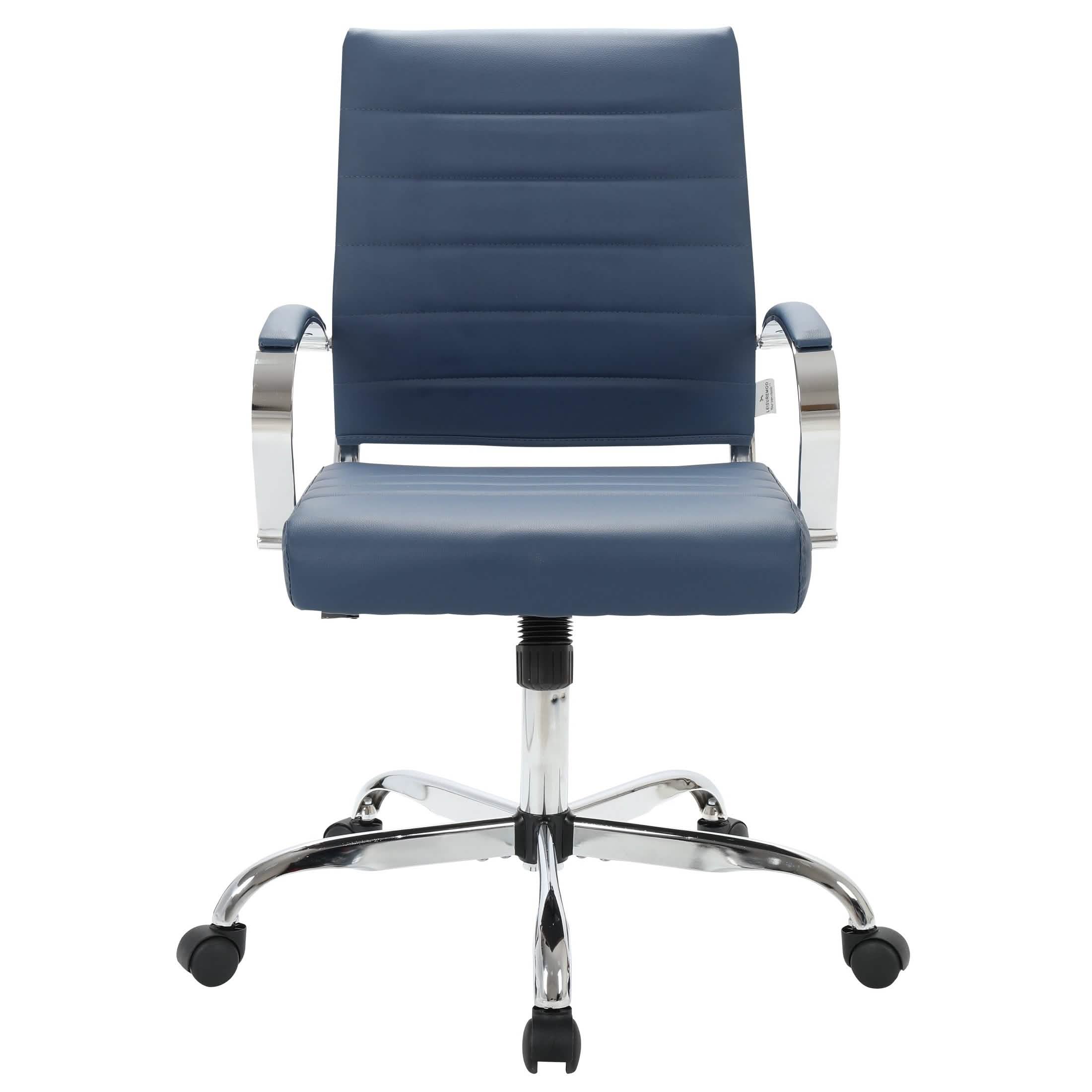 Benmar Mid-Back Leather Office Conference Chair Adjustable Height, Swivel, and Tilt Chrome Navy Blue Office Chair Leisuremod