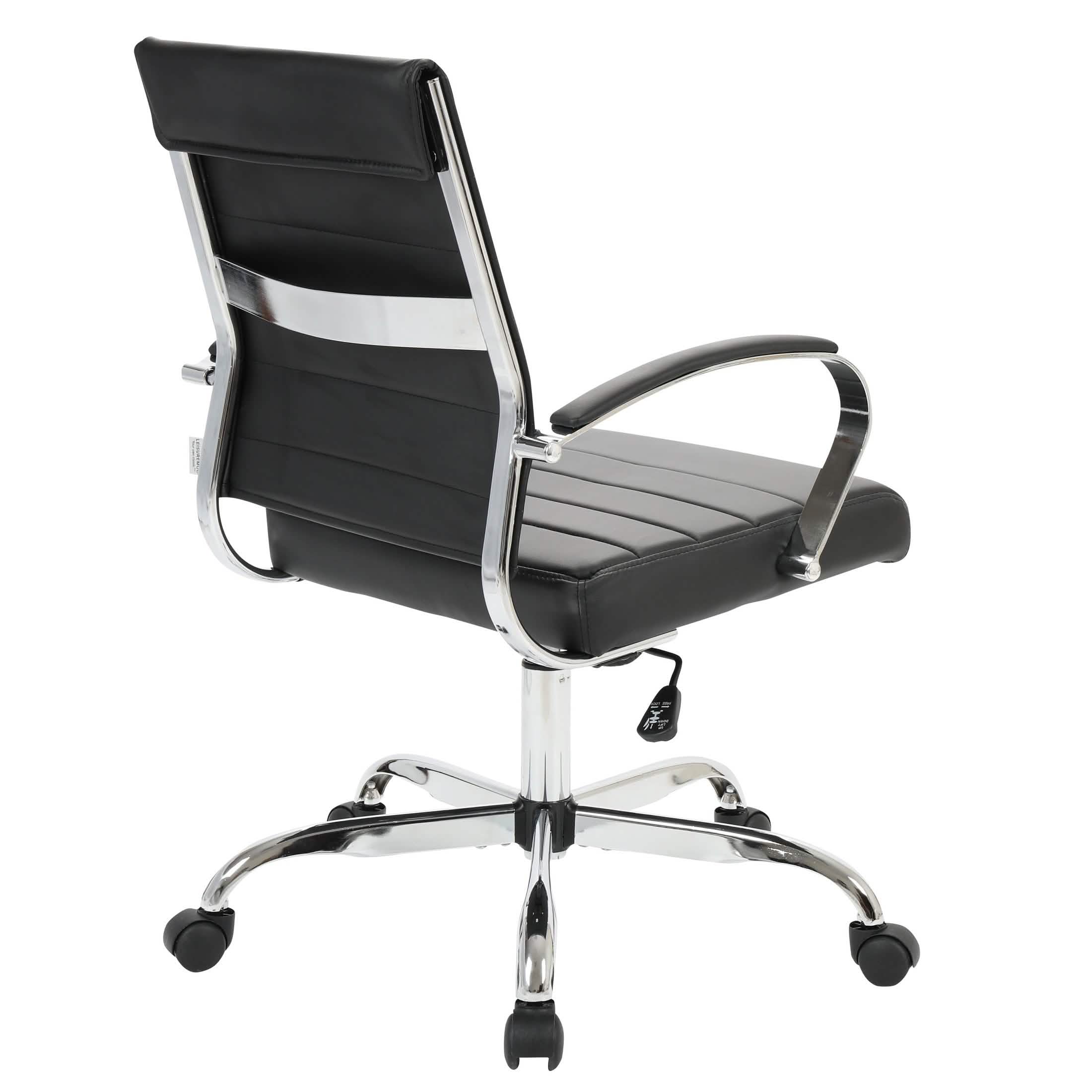 Benmar Mid-Back Leather Office Conference Chair Adjustable Height, Swivel, and Tilt Chrome Black Office Chair Leisuremod