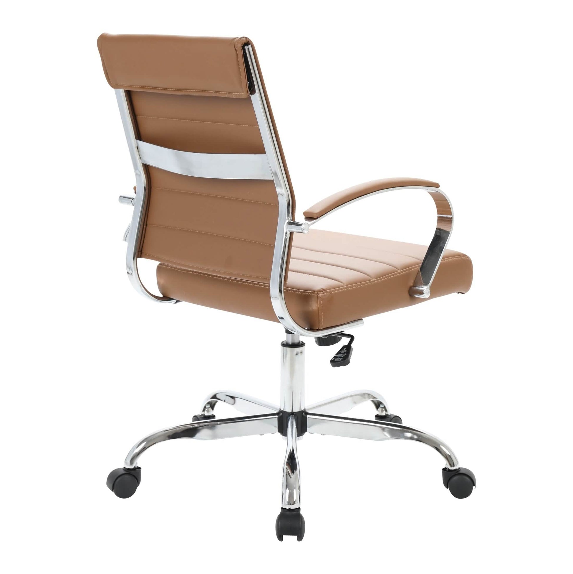 Benmar Mid-Back Leather Office Conference Chair Adjustable Height, Swivel, and Tilt Chrome Brown Office Chair Leisuremod