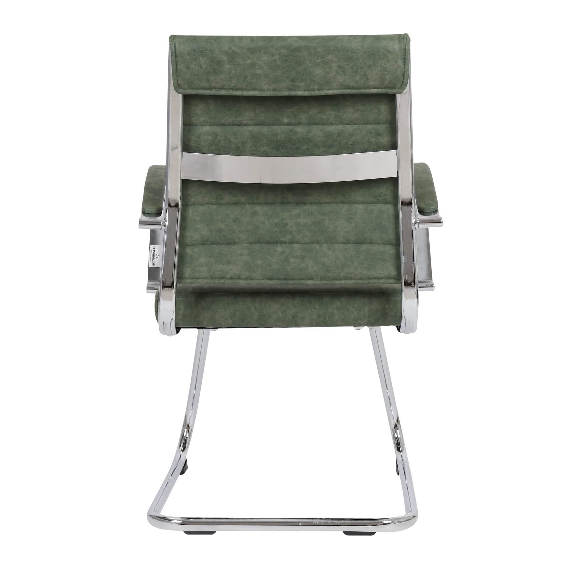 Benmar Mid-Back Office Conference Chair Upholstered in Leather with Stainless Steel Sled Base Green Office Chair Leisuremod
