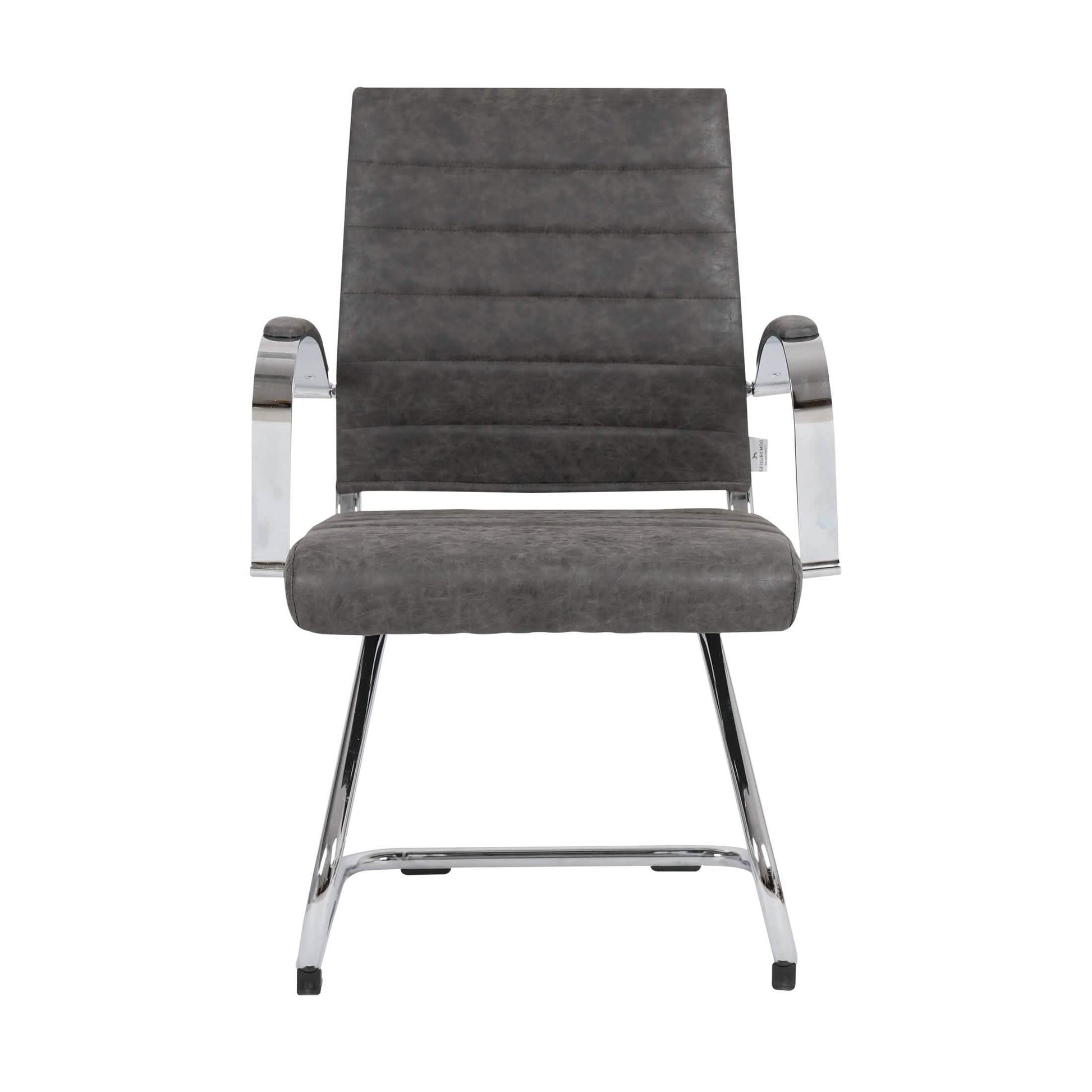 Benmar Mid-Back Office Conference Chair Upholstered in Leather with Stainless Steel Sled Base Charcoal Office Chair Leisuremod