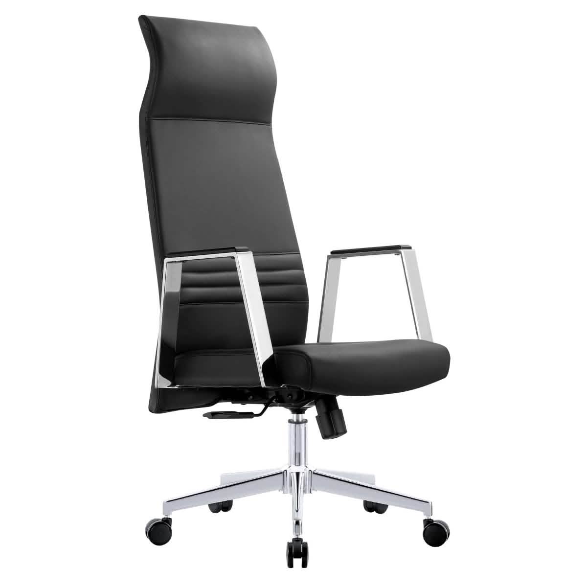 Aleen High-Back Office Chair in Upholstered Leather and Iron Frame with Swivel and Tilt Black Office Chair Leisuremod