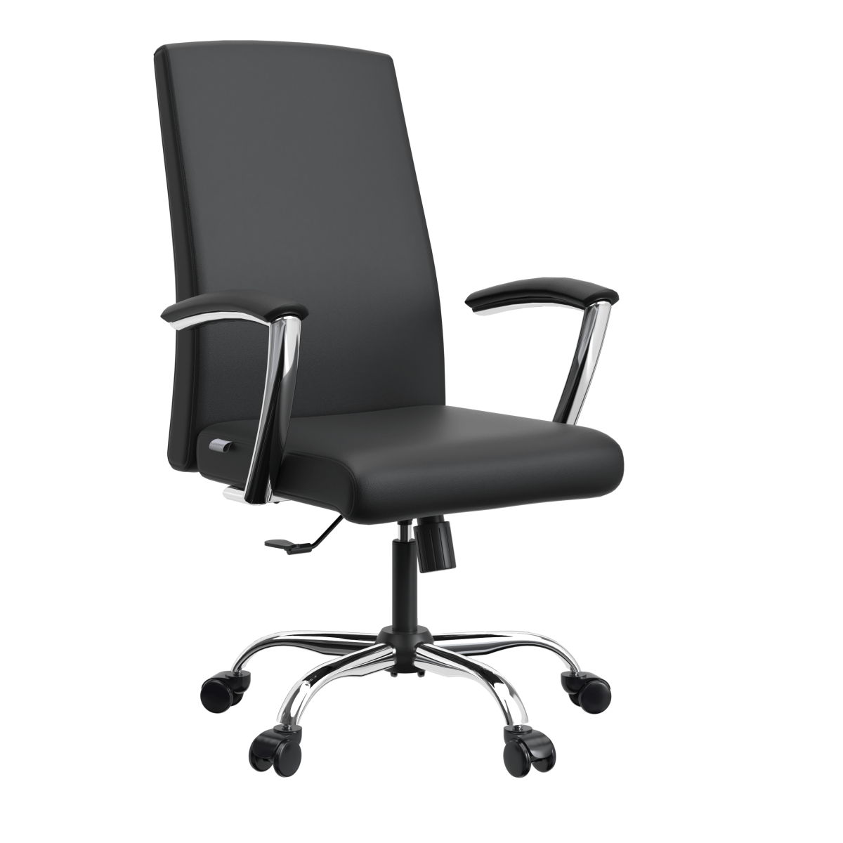 Evander Modern Swivel Office Chair in Leather with Adjustable Height and Silver Frame Black Office Chair Leisuremod