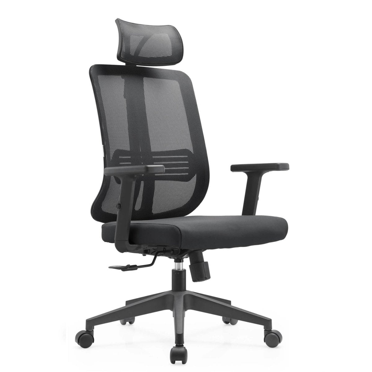 Nift Adjustable Upholstered Office Chair with Foam Filled Seat and Mesh Back and Headrest Black Office Chair Leisuremod