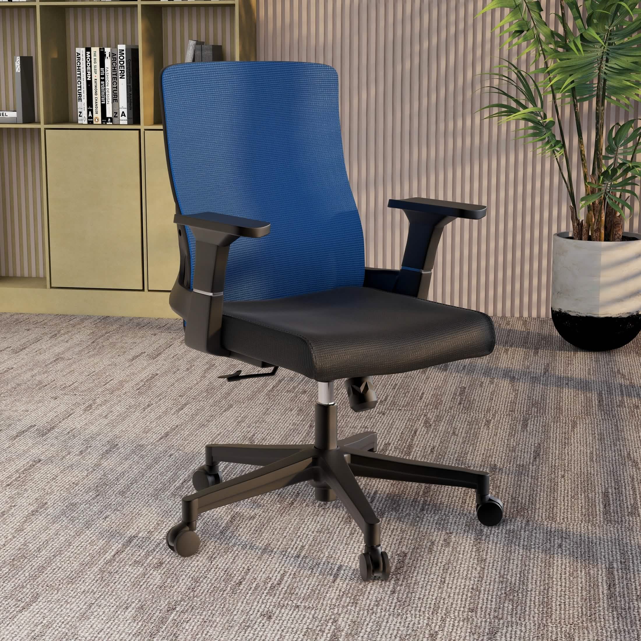 Brio Mid-Back Adjustable Office Chair Upholstered in Cotton Blue Office Chair Leisuremod