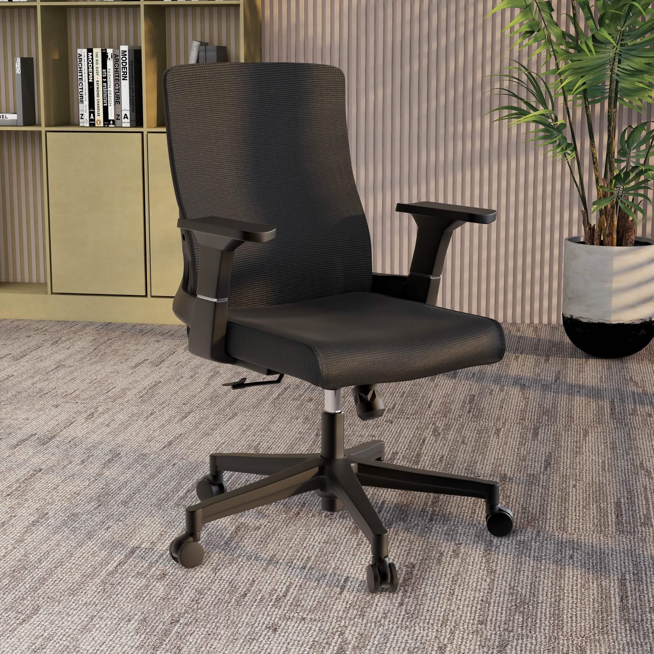 Brio Mid-Back Adjustable Office Chair Upholstered in Cotton Black Office Chair Leisuremod