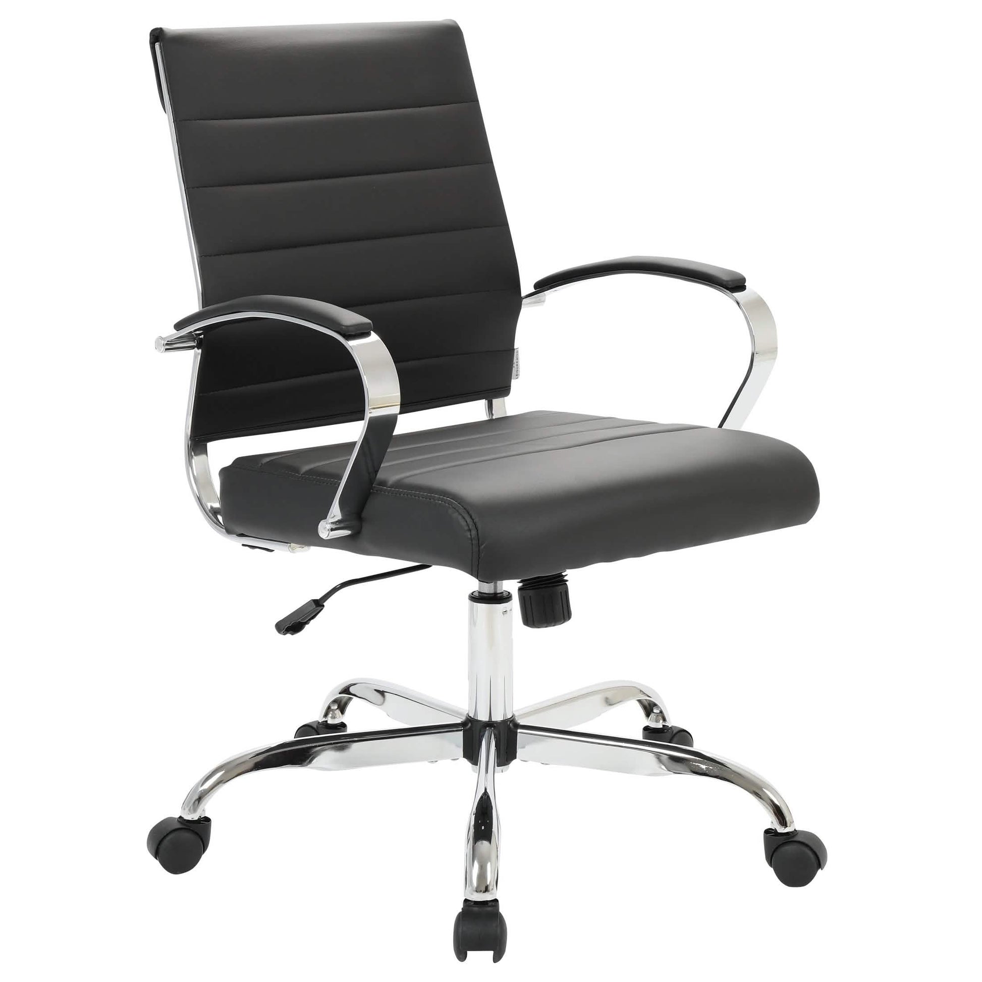 Benmar Mid-Back Leather Office Conference Chair Adjustable Height, Swivel, and Tilt Chrome Black Office Chair Leisuremod
