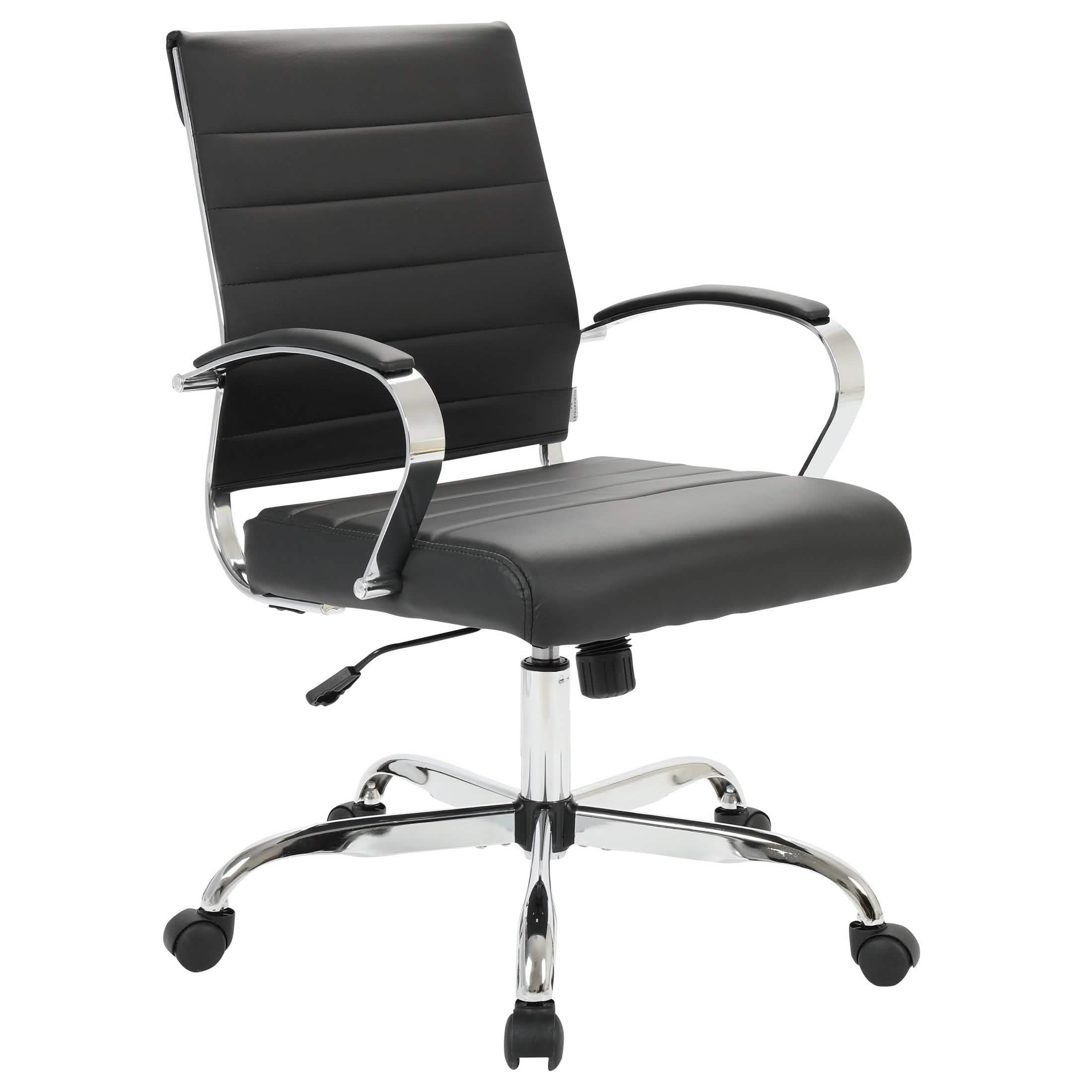 Benmar Mid-Back Leather Office Conference Chair Adjustable Height, Swivel, and Tilt Chrome Black Office Chair Leisuremod