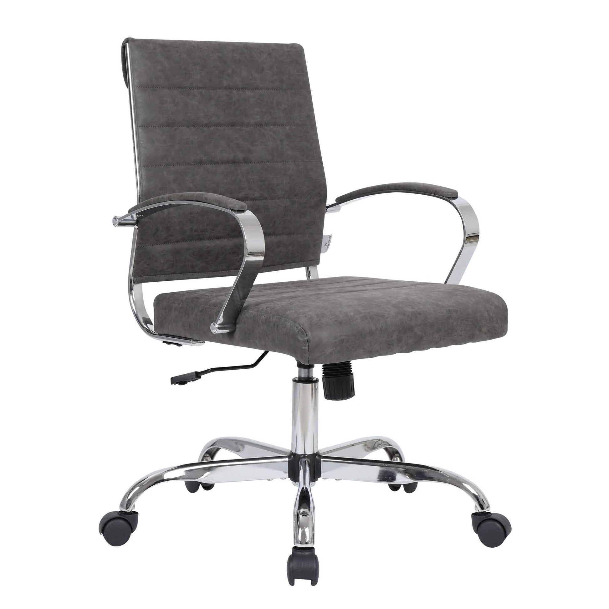 Benmar Mid-Back Leather Office Conference Chair Adjustable Height, Swivel, and Tilt Chrome Charcoal Office Chair Leisuremod