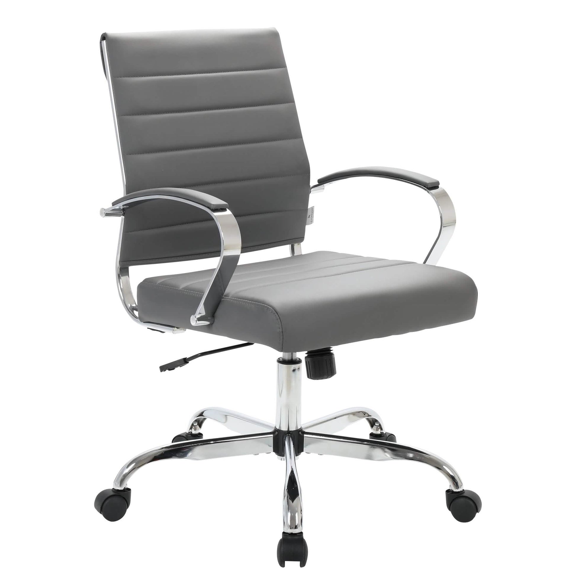Benmar Mid-Back Leather Office Conference Chair Adjustable Height, Swivel, and Tilt Chrome Grey Office Chair Leisuremod