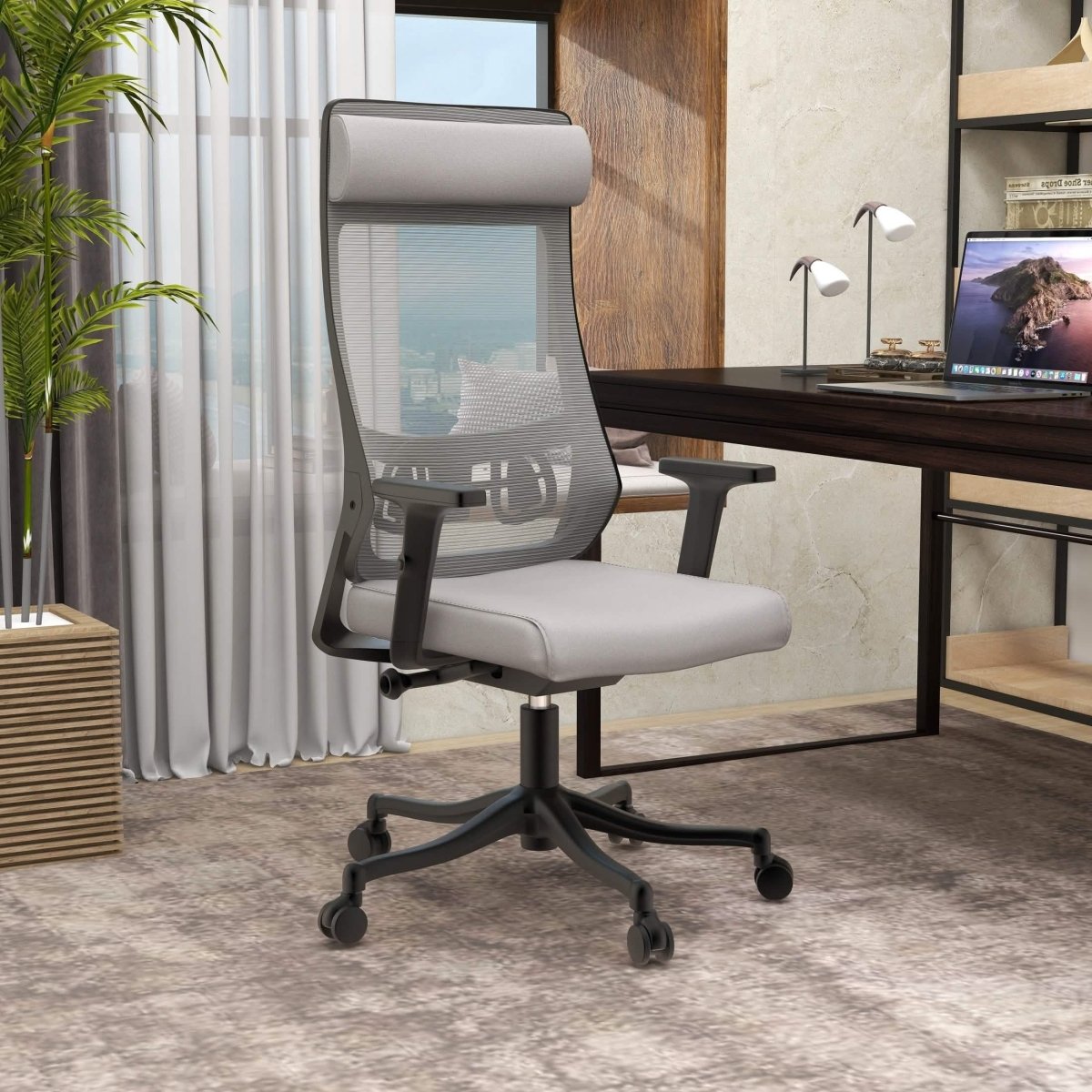 Dale Adjustable Upholstered Office Chair with Mesh Back Light Grey Office Chair Leisuremod