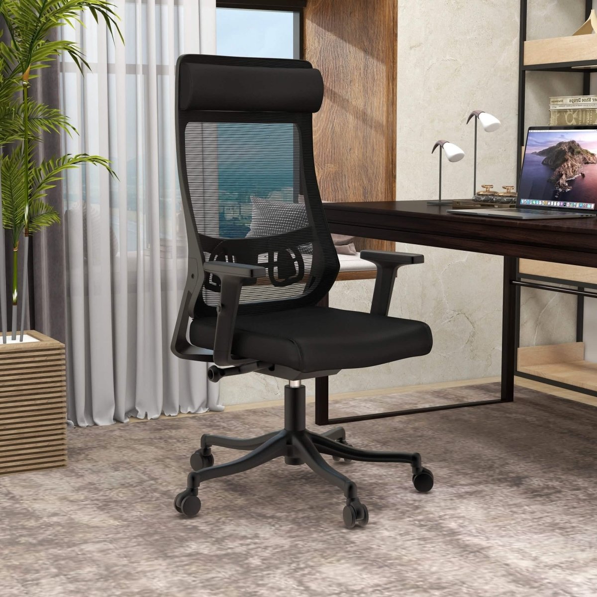 Dale Adjustable Upholstered Office Chair with Mesh Back Black Office Chair Leisuremod