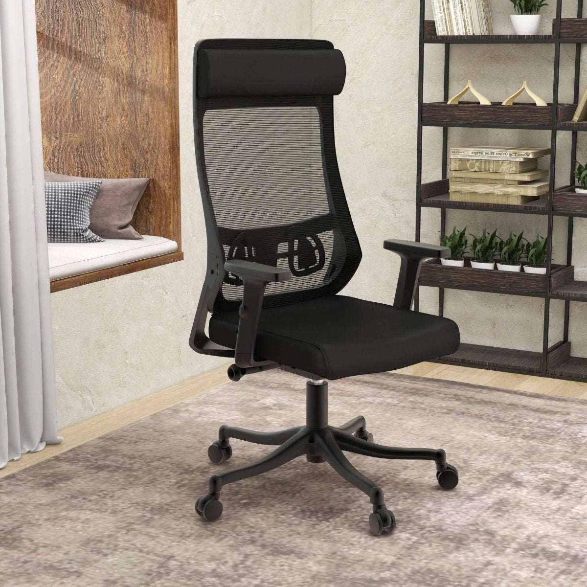 Dale Adjustable Upholstered Office Chair with Mesh Back Black Office Chair Leisuremod
