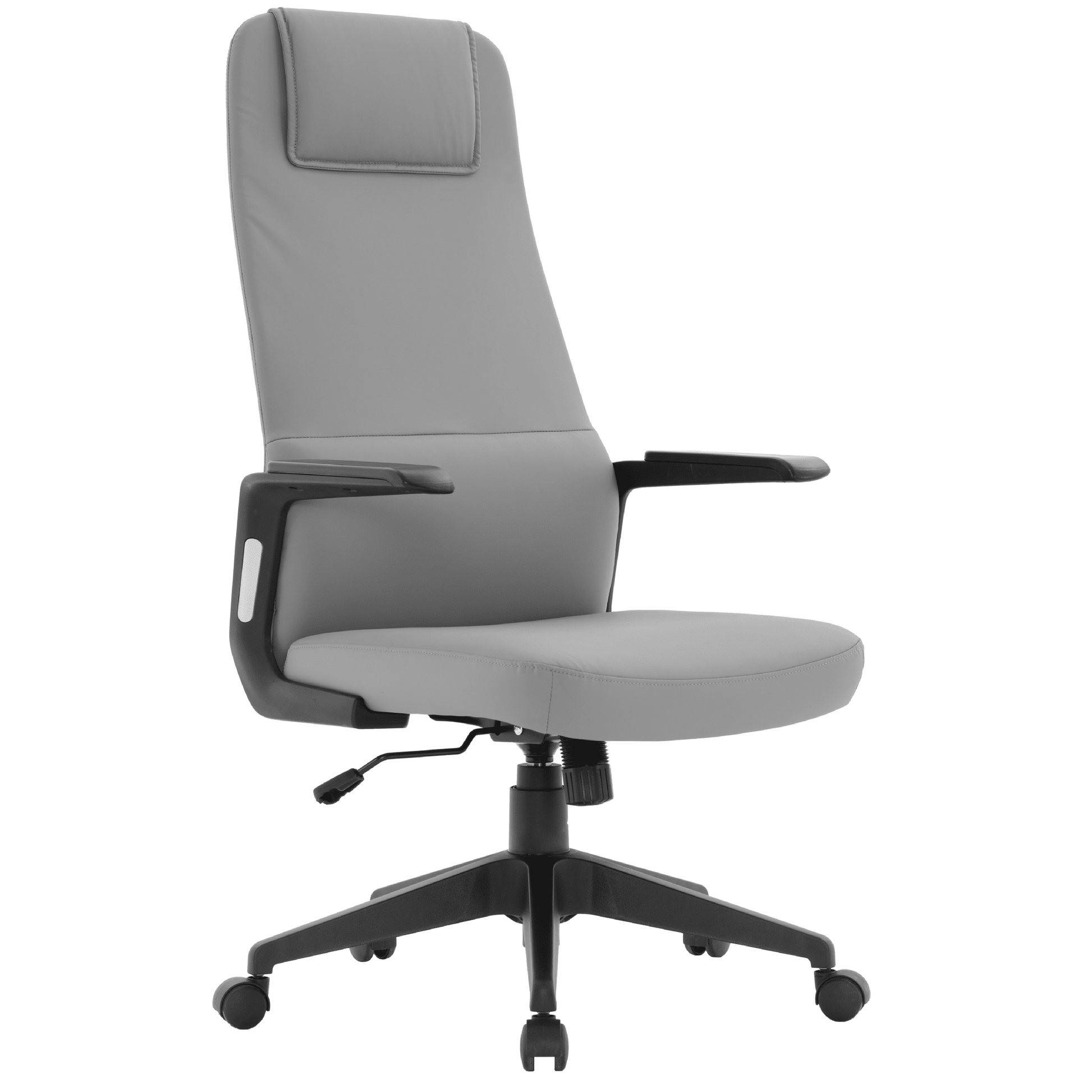 Nexa High-Back Conference Office Chair in Leather/Polyester Adjustable Height Swivel and Tilt Grey Leather Office Chair Leisuremod