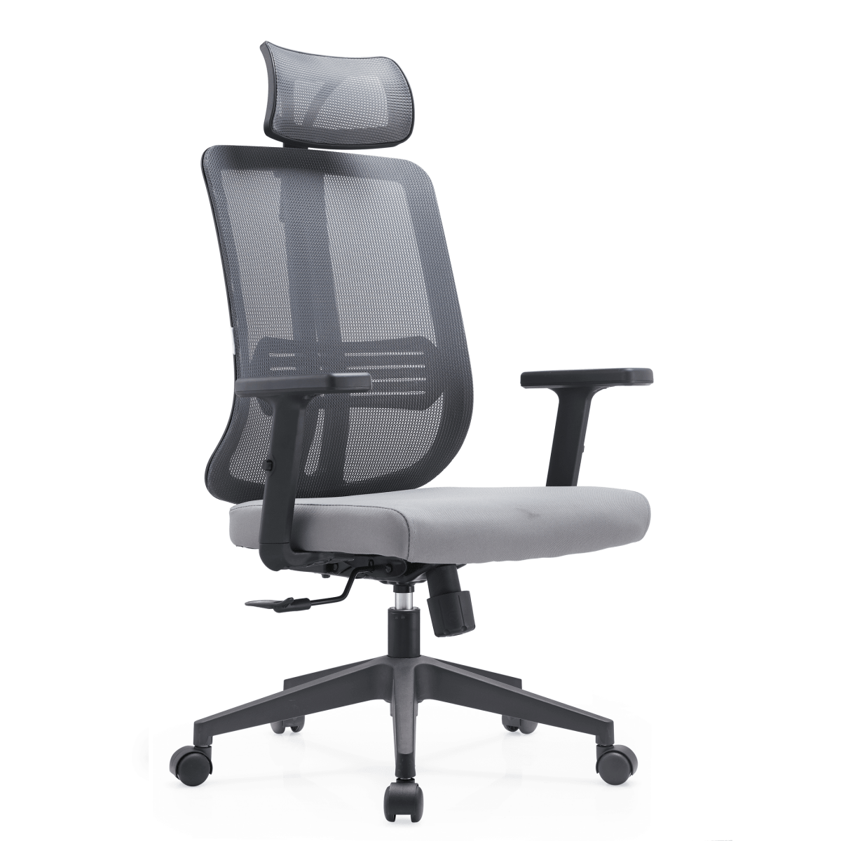 Nift Adjustable Upholstered Office Chair with Foam Filled Seat and Mesh Back and Headrest Grey Office Chair Leisuremod