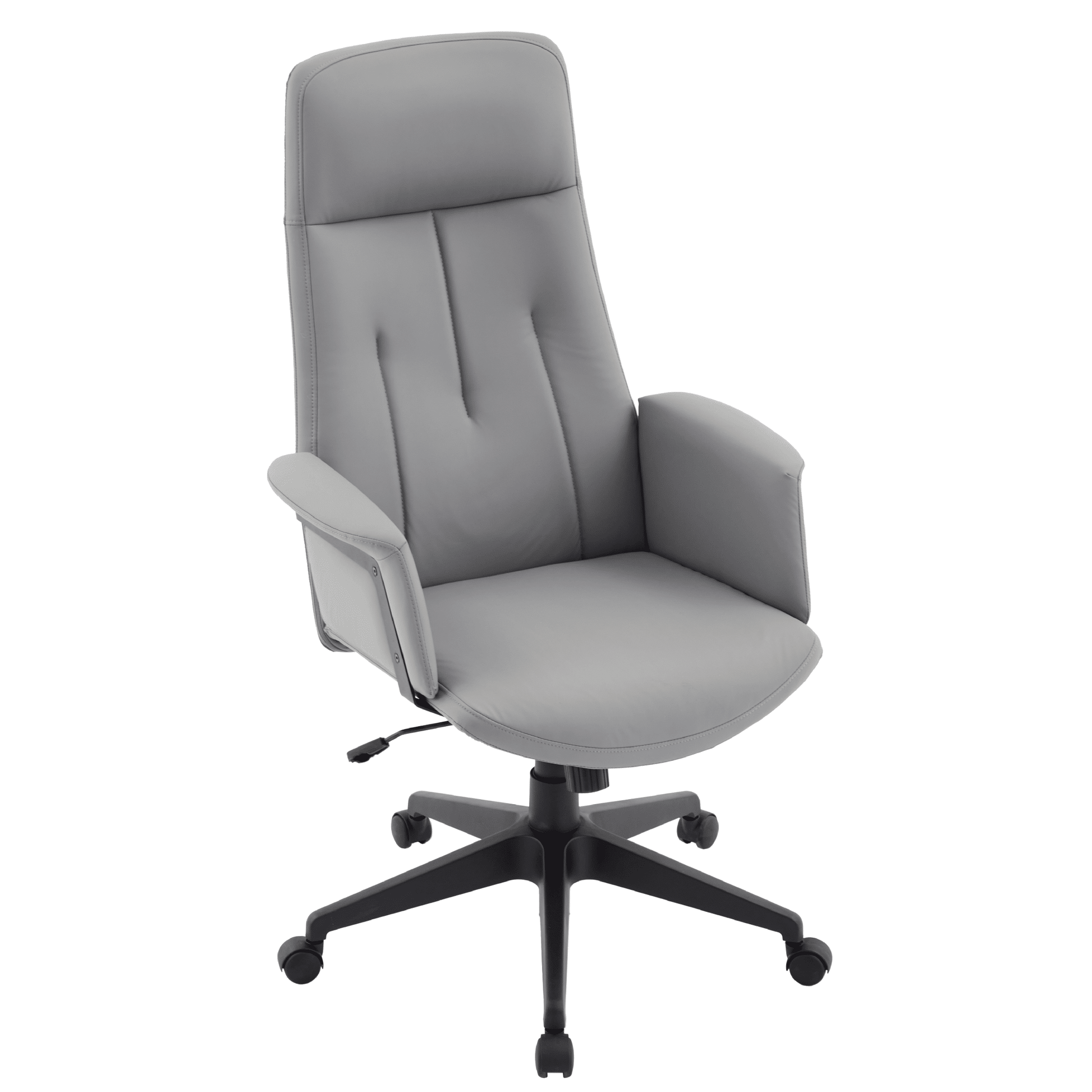 Inifini High-Back Leather Ergonomic Office Chair With Lumbar Support, Adjustable Hight and Swivel Grey Office Chair Leisuremod