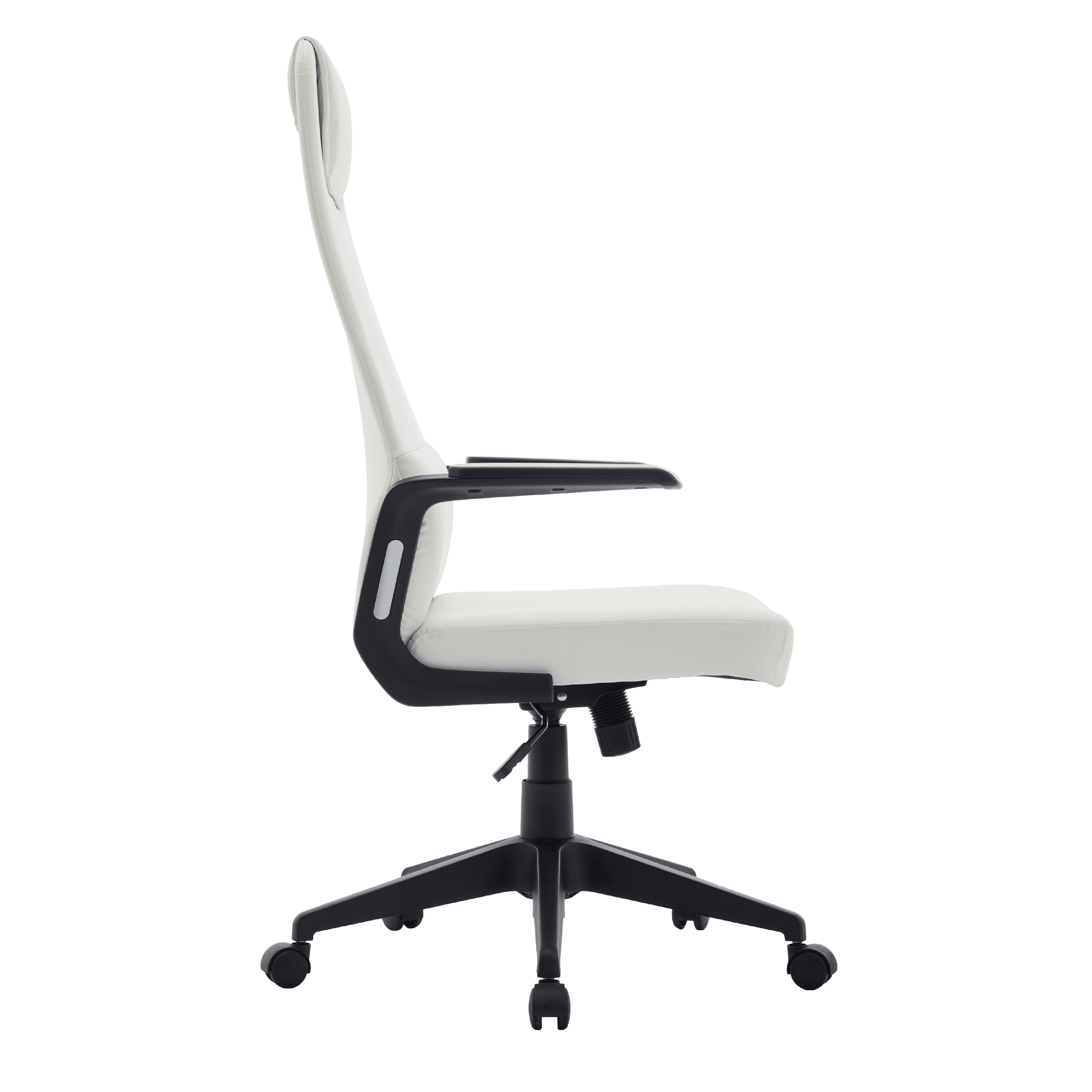 Nexa High-Back Conference Office Chair in Leather/Polyester Adjustable Height Swivel and Tilt White Leather Office Chair Leisuremod