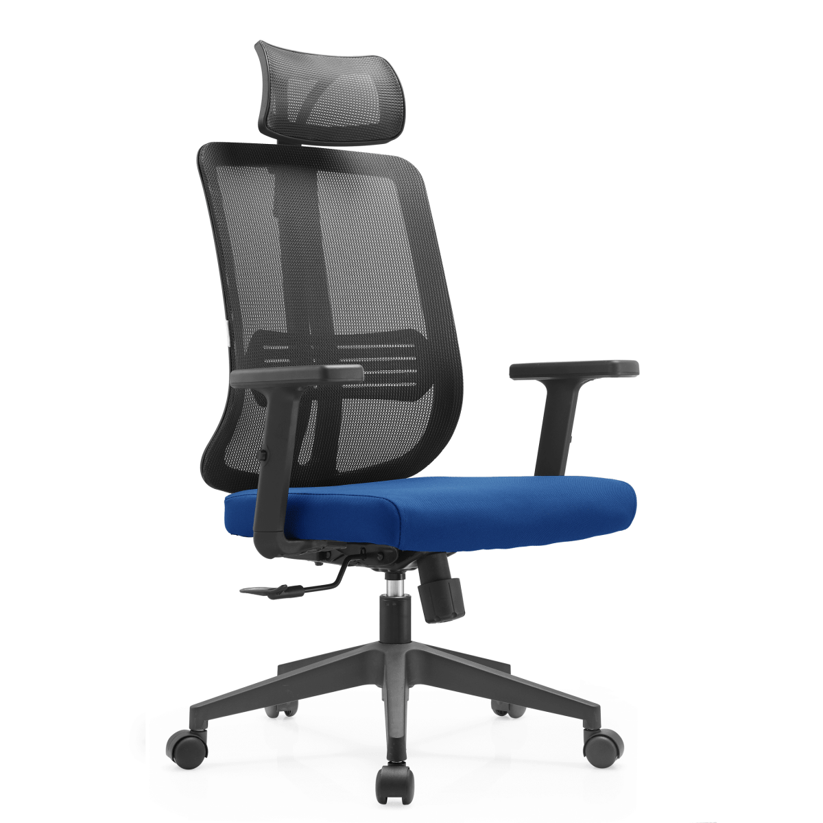 Nift Adjustable Upholstered Office Chair with Foam Filled Seat and Mesh Back and Headrest Blue Office Chair Leisuremod