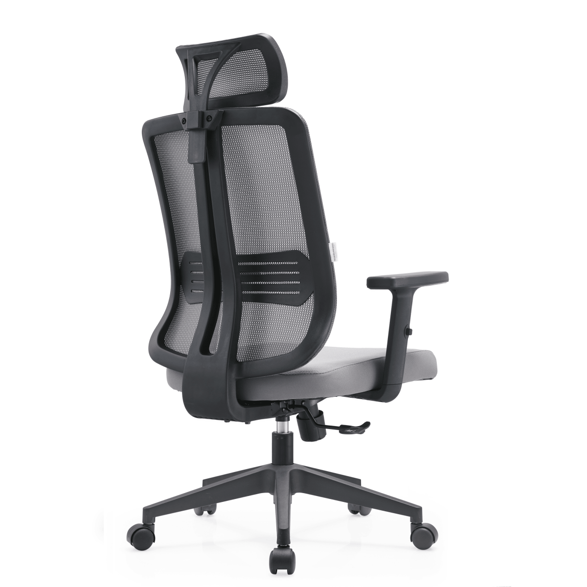 Nift Adjustable Upholstered Office Chair with Foam Filled Seat and Mesh Back and Headrest Grey Office Chair Leisuremod