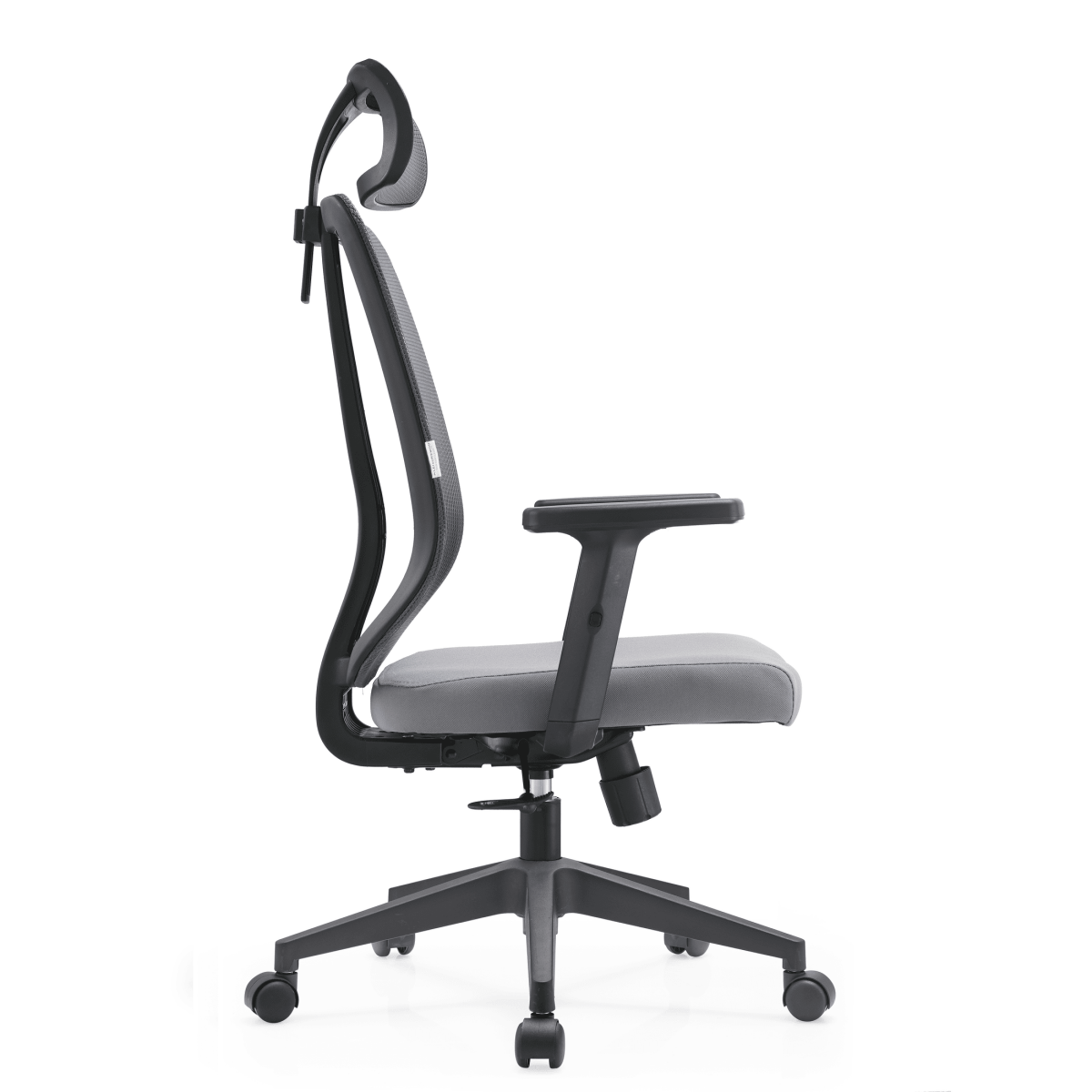 Nift Adjustable Upholstered Office Chair with Foam Filled Seat and Mesh Back and Headrest Grey Office Chair Leisuremod