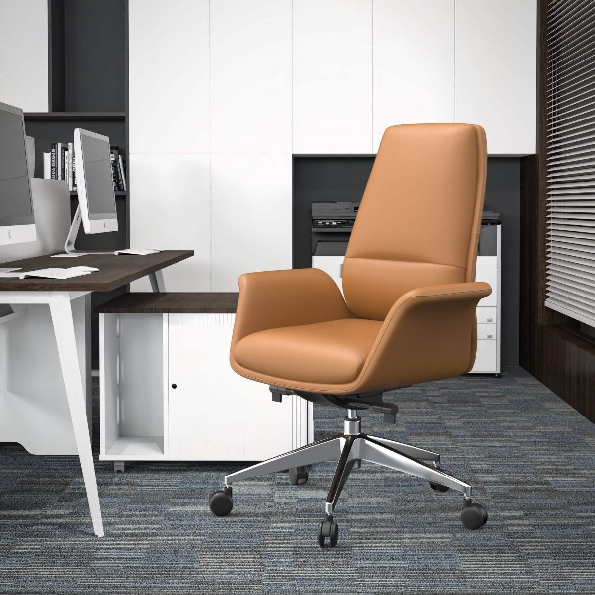 Leisuremod Office Chair Summit Adjustable Height Leather Conference Office Chair with Swivel and Tilt