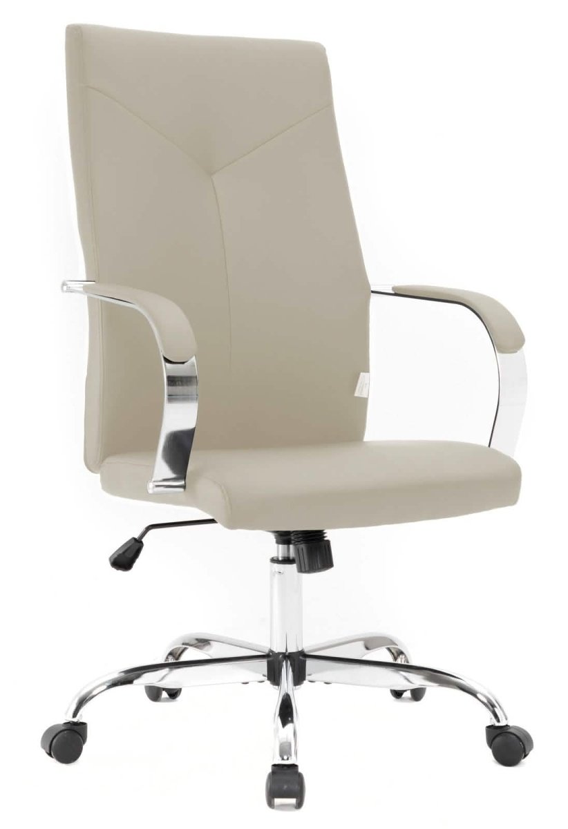 Sonora High-Back Leather Office Chair in Chrome Steel Base Tan Office Chair Leisuremod