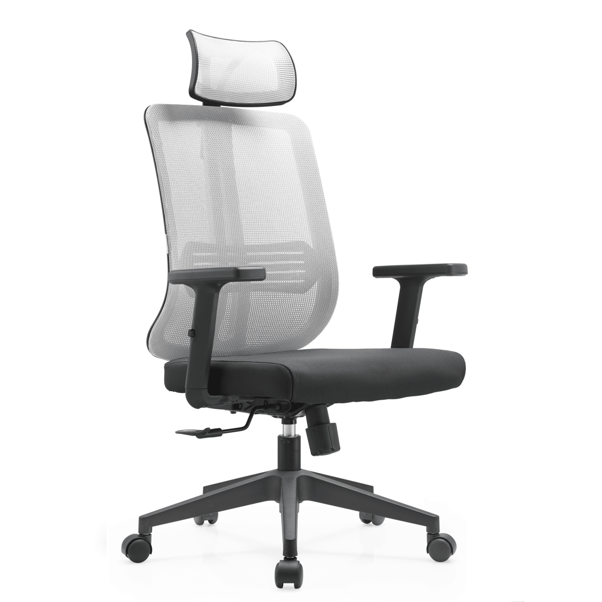 Nift Adjustable Upholstered Office Chair with Foam Filled Seat and Mesh Back and Headrest White Office Chair Leisuremod