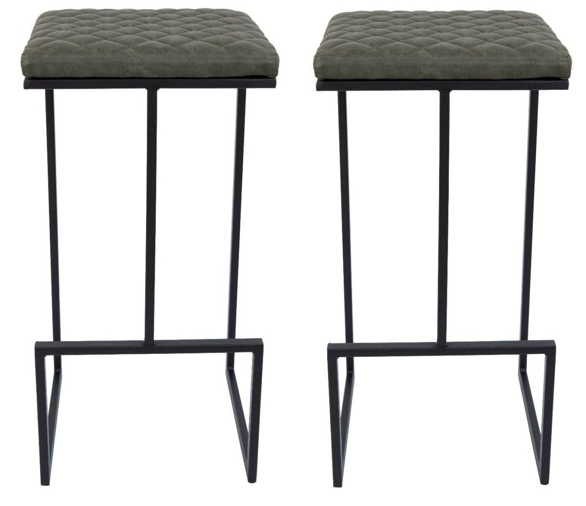 Quincy Leather Bar Stools With Metal Frame Olive Green Leisuremod