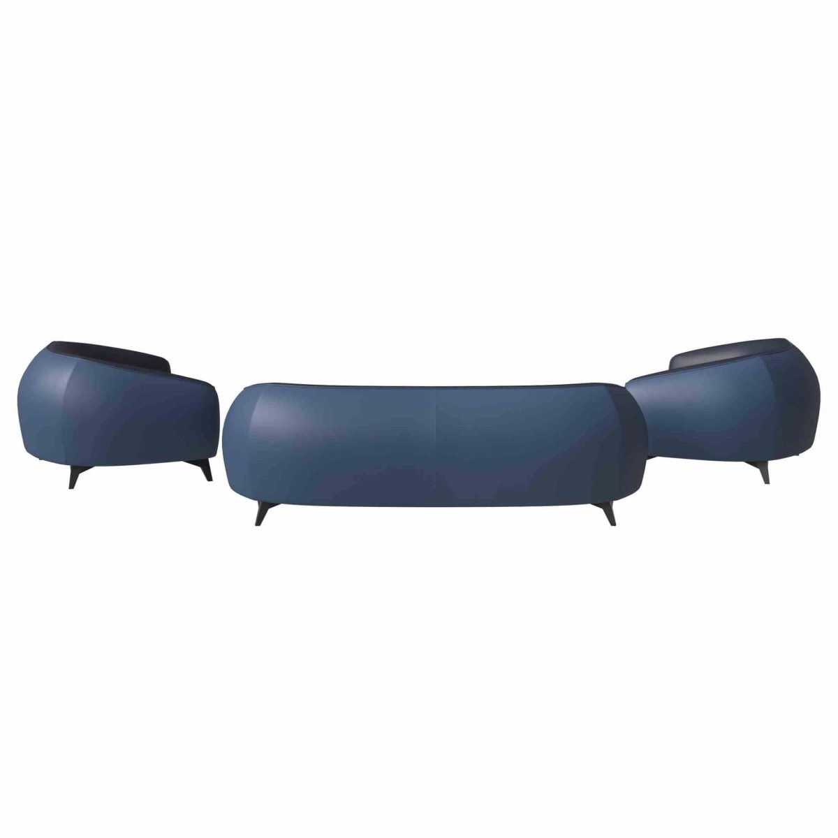 Opula 3-Piece Leather Sofa Set with Solid Wood Frame and Stainless Steel Legs Blue Leisuremod